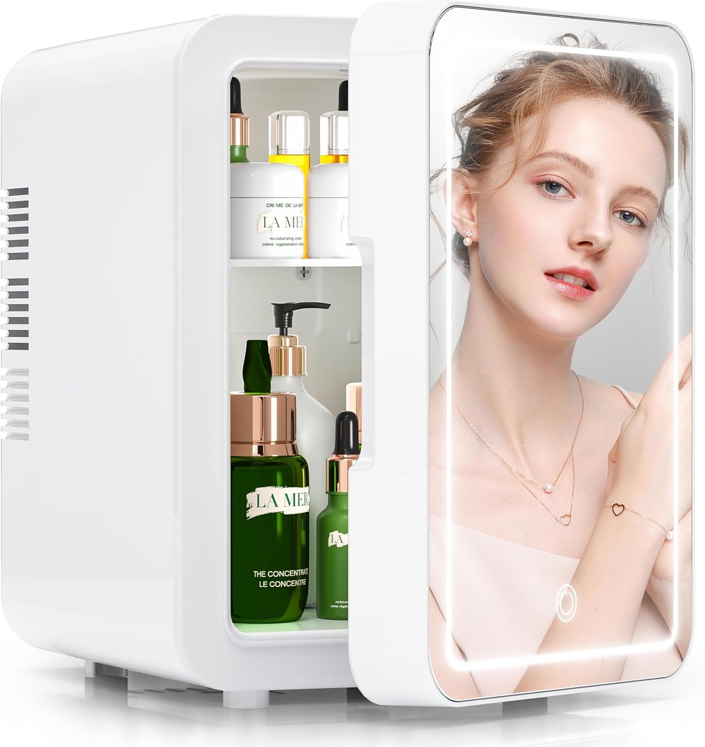 BOGDA Mini Skincare Fridge (4 Liter/6 Can) with Dimmable LED Light Mirror, Cooler and Warmer for Refrigerating Make Up, Skin Care and Food, Portable Mini Fridge for Bedroom, Office and Car, White
