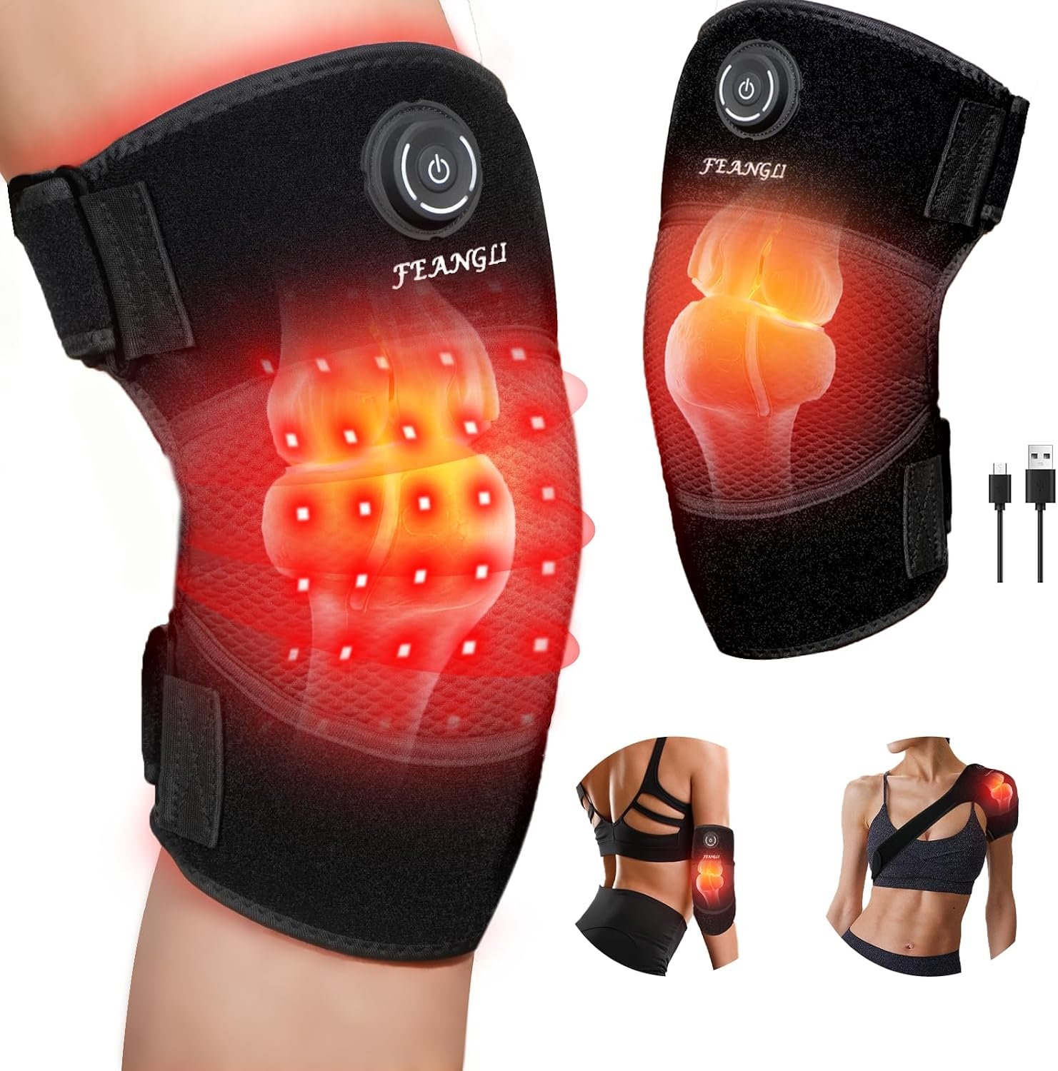 feangli Red Light Knee Brace, Wireless Rechargeable for Knee Shoulder, Red Light Heated Device for Knee, Gifts for Women Men
