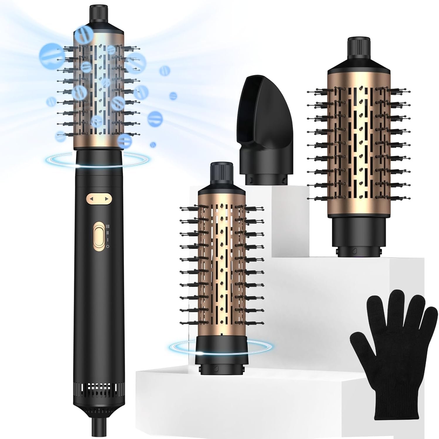 4 in 1 Rotating Hair Dryer Brush, Auto Rotating Blow Dryer Brush Spinning with 2 Brushes (2″ & 1.5″), Negative Ionic Brush Blow Dryer, Round Brush Blow Dryer Volumize Curling 100-120V