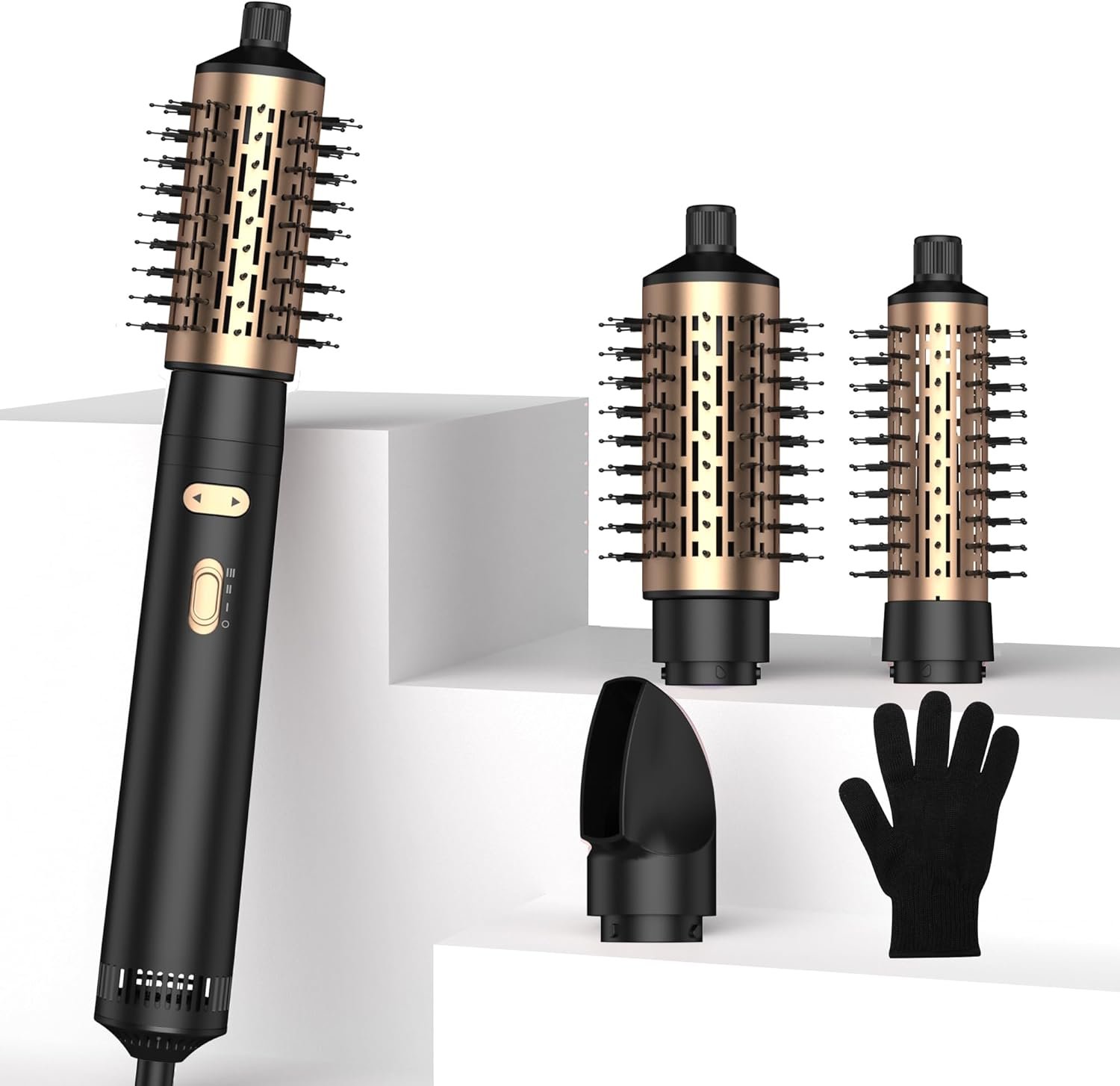 3 in 1 Rotating Hair Dryer Brush,Negative Ionic Professional Brush Blow Dryer with Detachable Brush(2″ & 1.5″),3 Heats and 2 Speeds Rotating Hot Air Brush for Curling,Straight,Drying