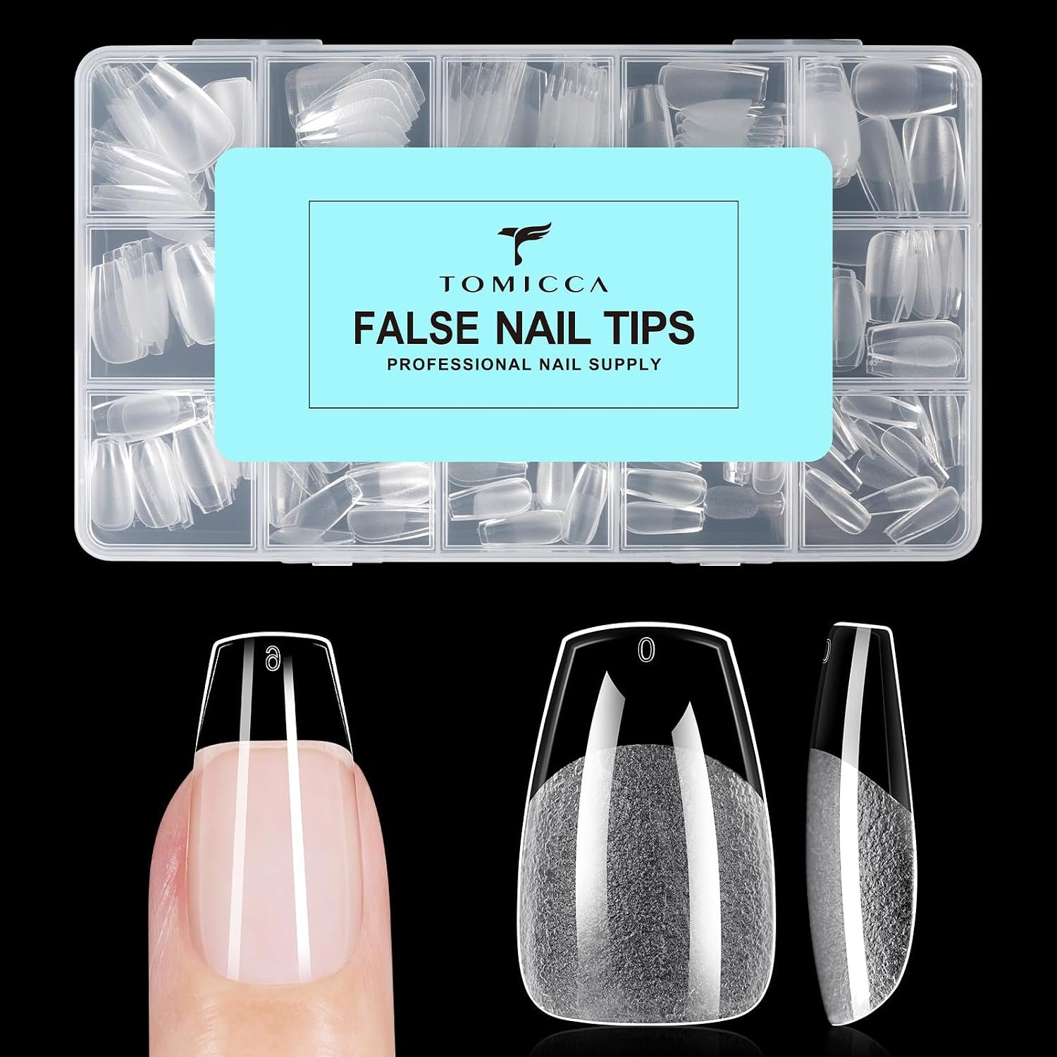TOMICCA Short Coffin Nail Tips – 240pcs 15 Sizes Soft Gel Tips, Half Matte Pre-Shaped Full Cover Clear Fake Nails, Acrylic Press on Nails for Extension, Beginners and Professional Salon