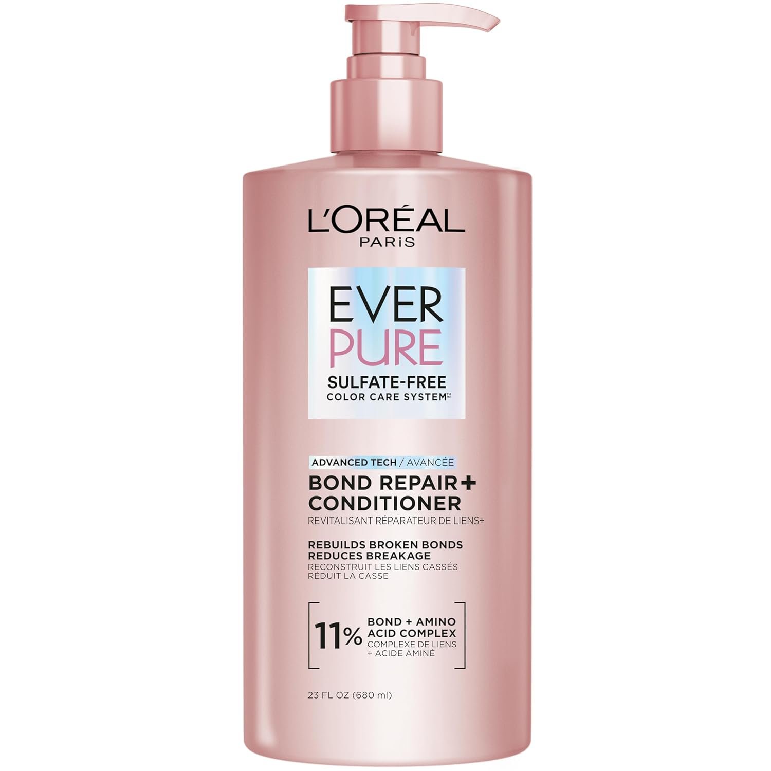 L’Oreal Paris Sulfate Free Bond Repair+ Conditioner, Hair Conditioner with Bond + Amino Acid Complex, Strengthens and Repairs Damaged or Color Treated Hair, EverPure, 23 Fl Oz (Packaging May Vary)