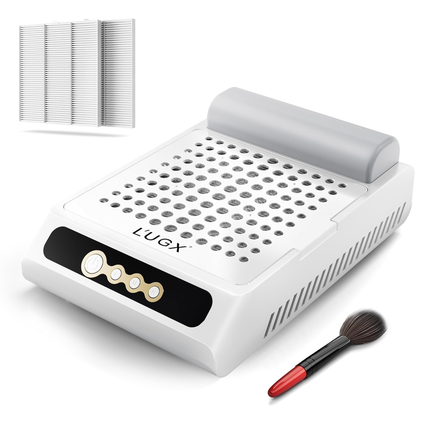L’UGX Rechargeable Nail Dust Collector, Professional Brushless Turbo Dust Collector Nail Tech, Powerful Dust Suction Machine Manicure Pedicure Tool for Acrylic Nail Polishing, Low Noise, 2Pcs Filters