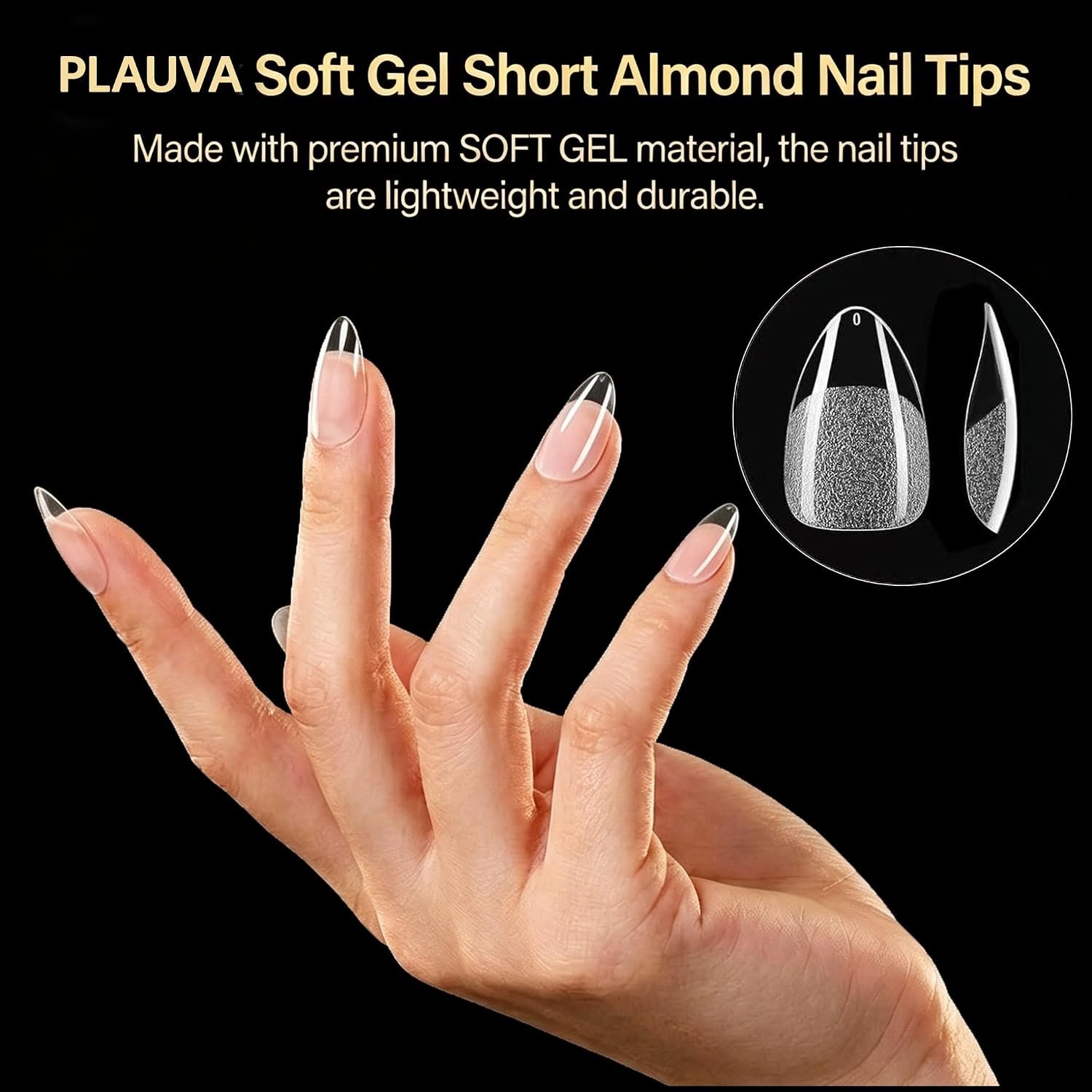 Plauva Short Almond Nail Tips, 216Pcs Soft Gel Acrylic Nail Tips, Pre-Etched Half Matte Clear False Nail Tips, Full Cover Fake Nails for Nail Extension Home DIY Nail Salon 12 Sizes