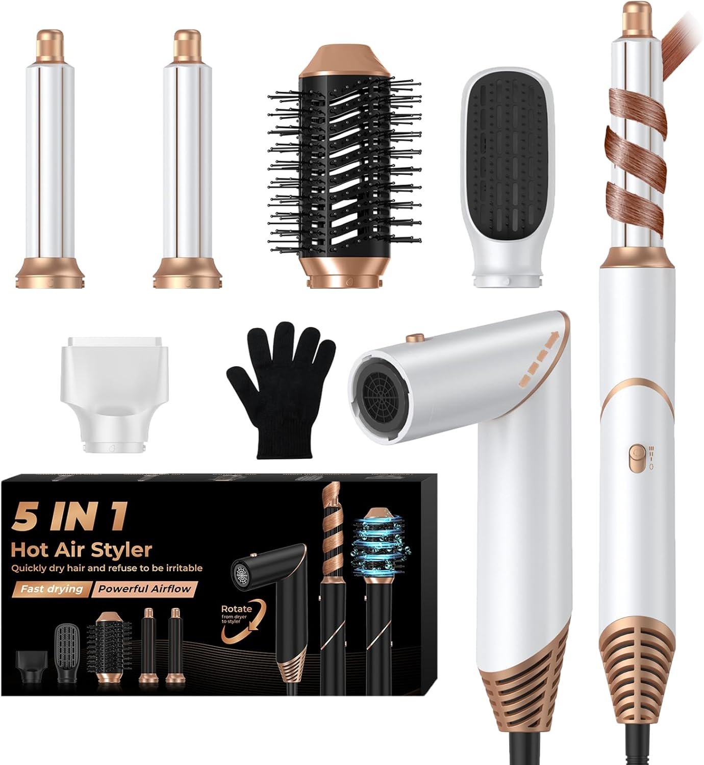 5 in 1 Blow Dryer Brush,Hair Dryer Brush with Detachable Air Styler,Negative Ionic Magic Hair Styler,Hot Air Brush for Women Volumizer,Straightener,Drying