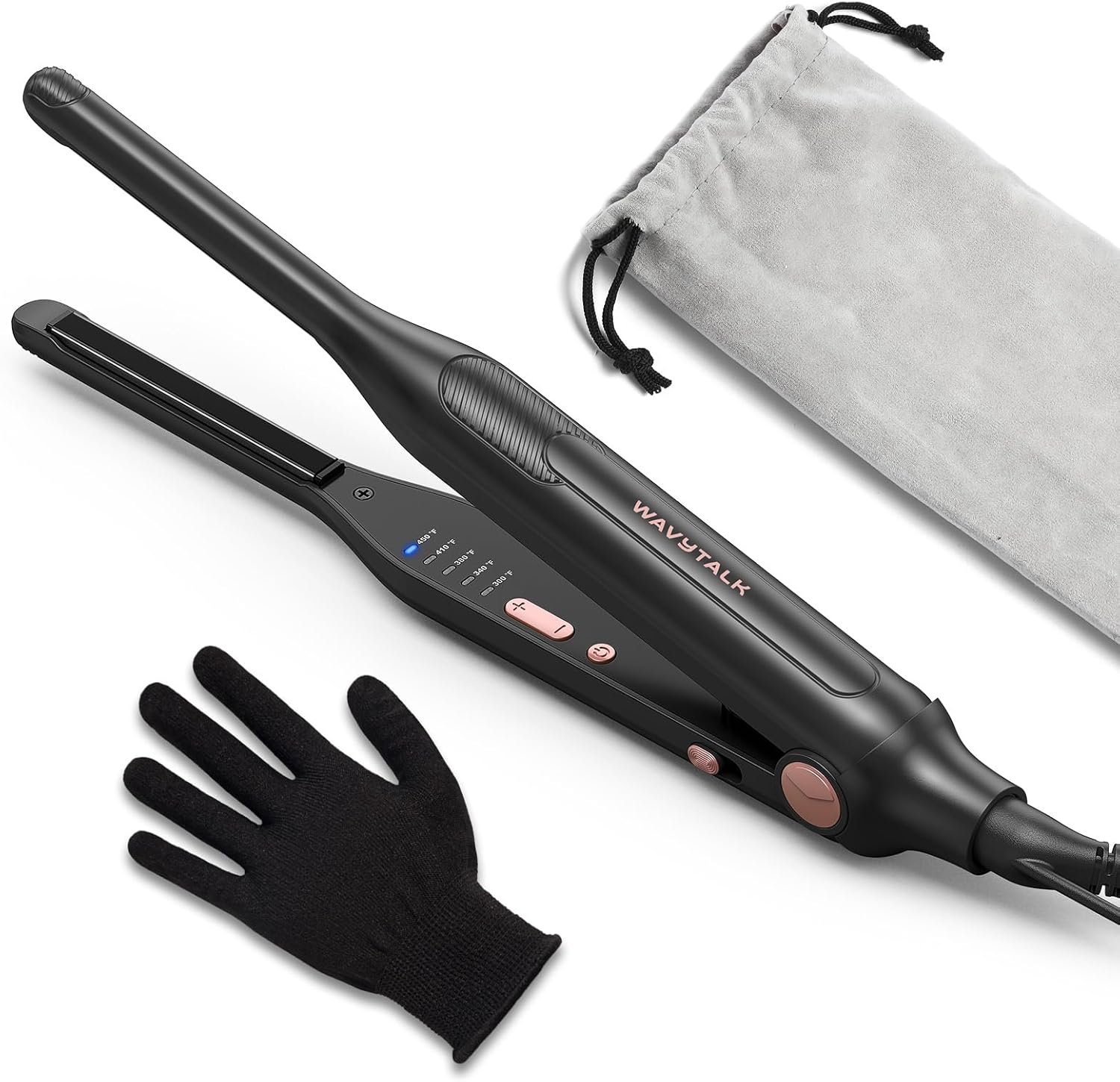 Wavytalk 3/10″ Pencil Flat Iron with 5 Temperature Settings, Small Hair Straightener for Short Hair, Pixie Cut & Bangs, Mini Curling Iron for Edges, Anti-Pinch Design, Tiny Hair Straightener
