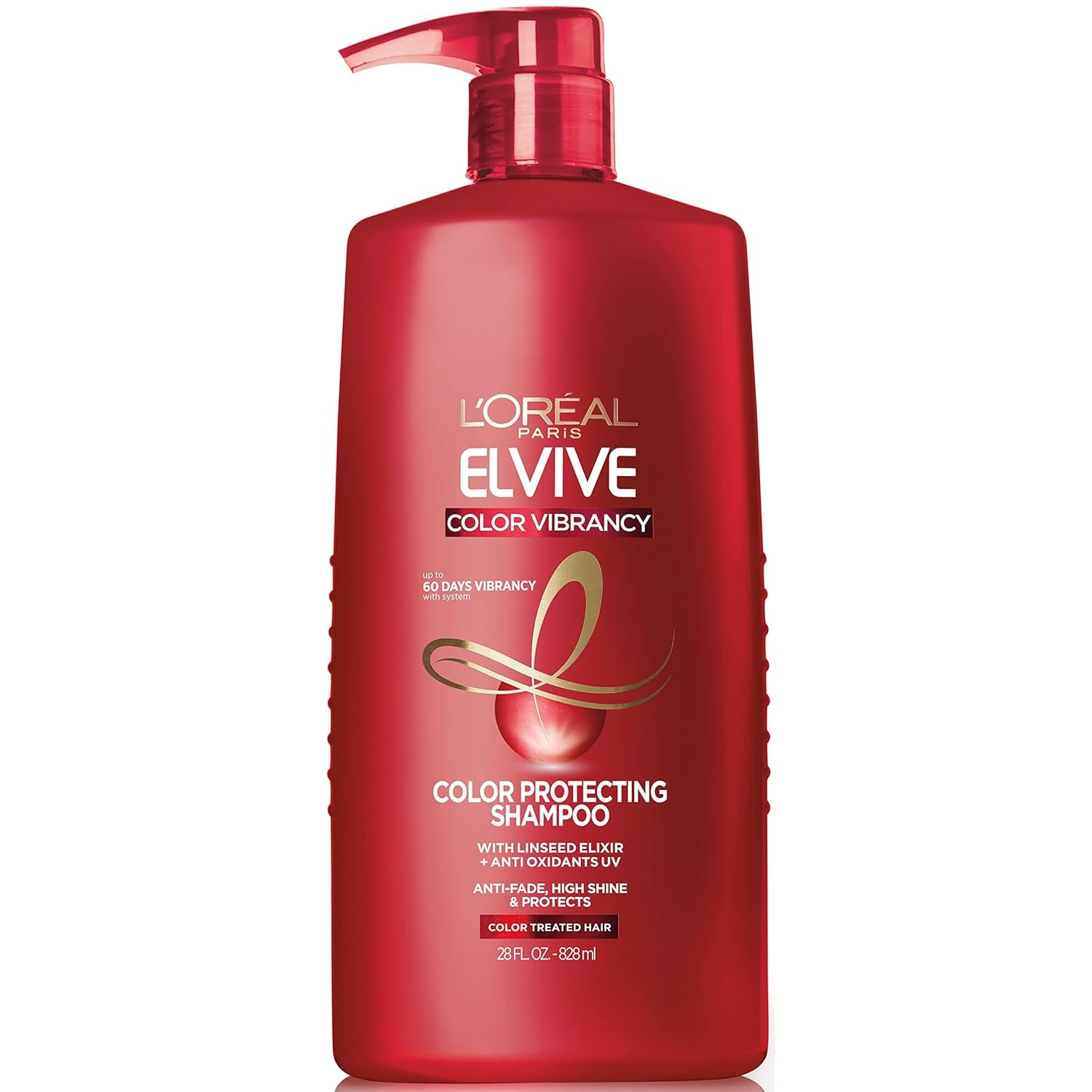 L’Oreal Paris Elvive Color Vibrancy Protecting Shampoo, for Color Treated Hair, Shampoo with Linseed Elixir and Anti-Oxidants, for Anti-Fade, High Shine, and Color Protection, 28 Fl Oz
