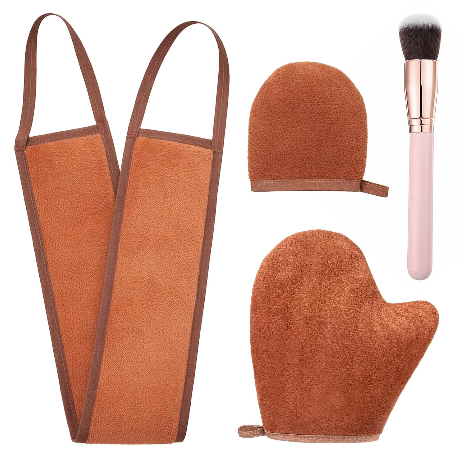 4 Pcs Self Tanner Mitt Applicator Kit with Self Tanner Back Applicator, Self-Tanning Mitt Glove, Mini Face Tanners Mitt, Face Tanners Brush for Women Girl Double-Sided Waterproof Design