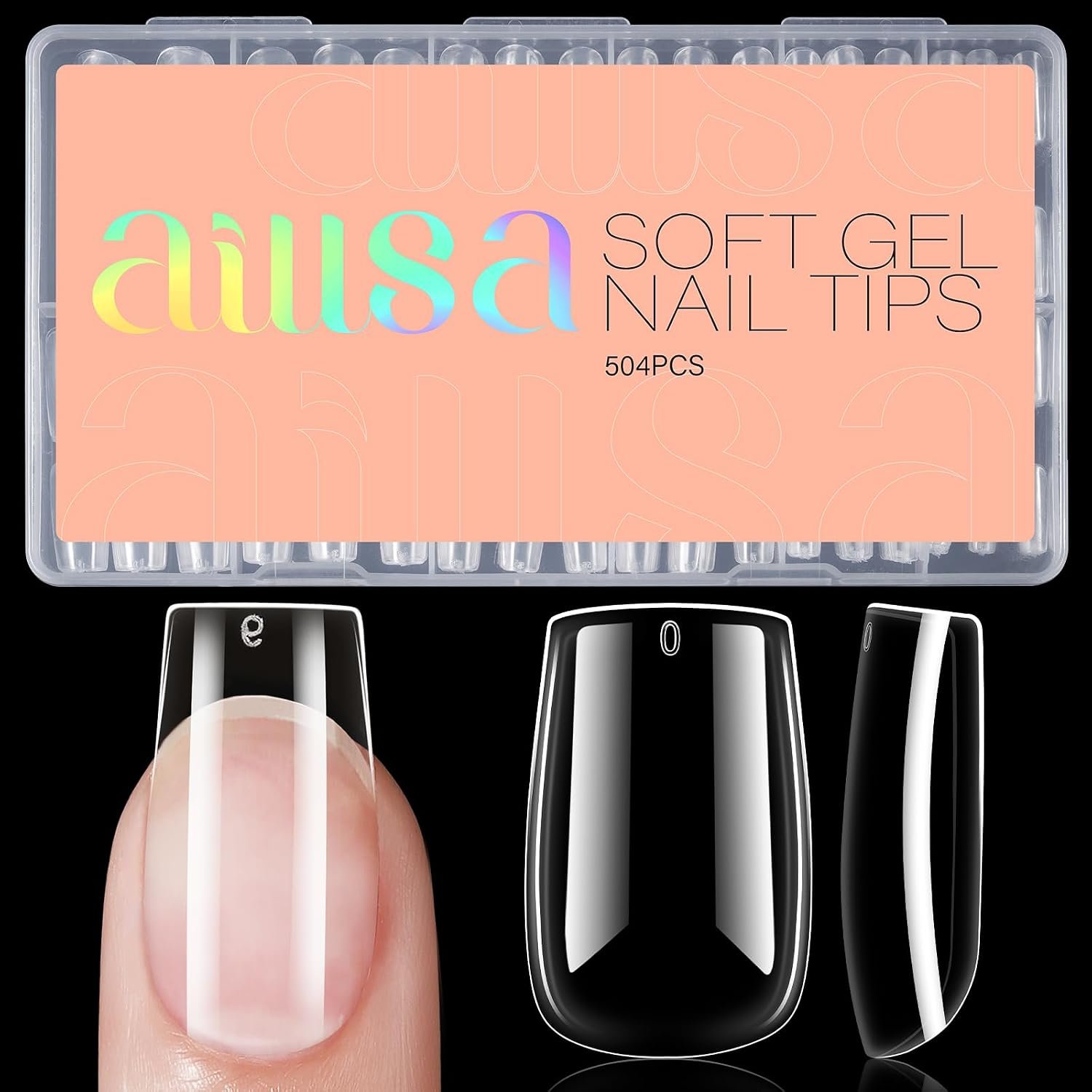 AILLSA Short Square Nail Tips – 504pcs Clear Soft Nail Tips Full Cover Gel Nails Tips Pre-shaped Acrylic for Extensions Easy for Home DIY Nail Salon 12 Sizes