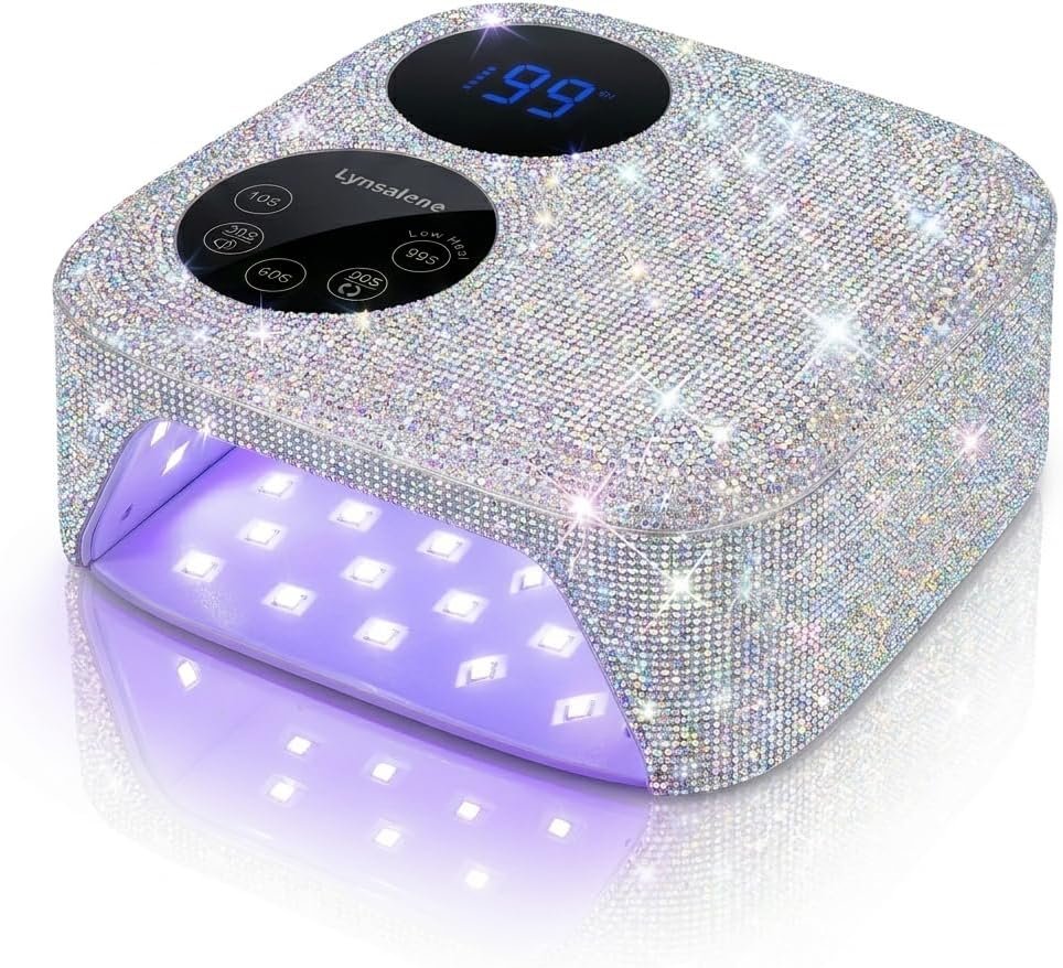 80W Cordless Wireless Nail Lamp, Professional UV Light for Gel Nails with Rechargeable Battery, Dual-Screen Display & Magnetic Base, Fast Curing Gel Polish Nail Dryer, LED Nail Light (Diamond)