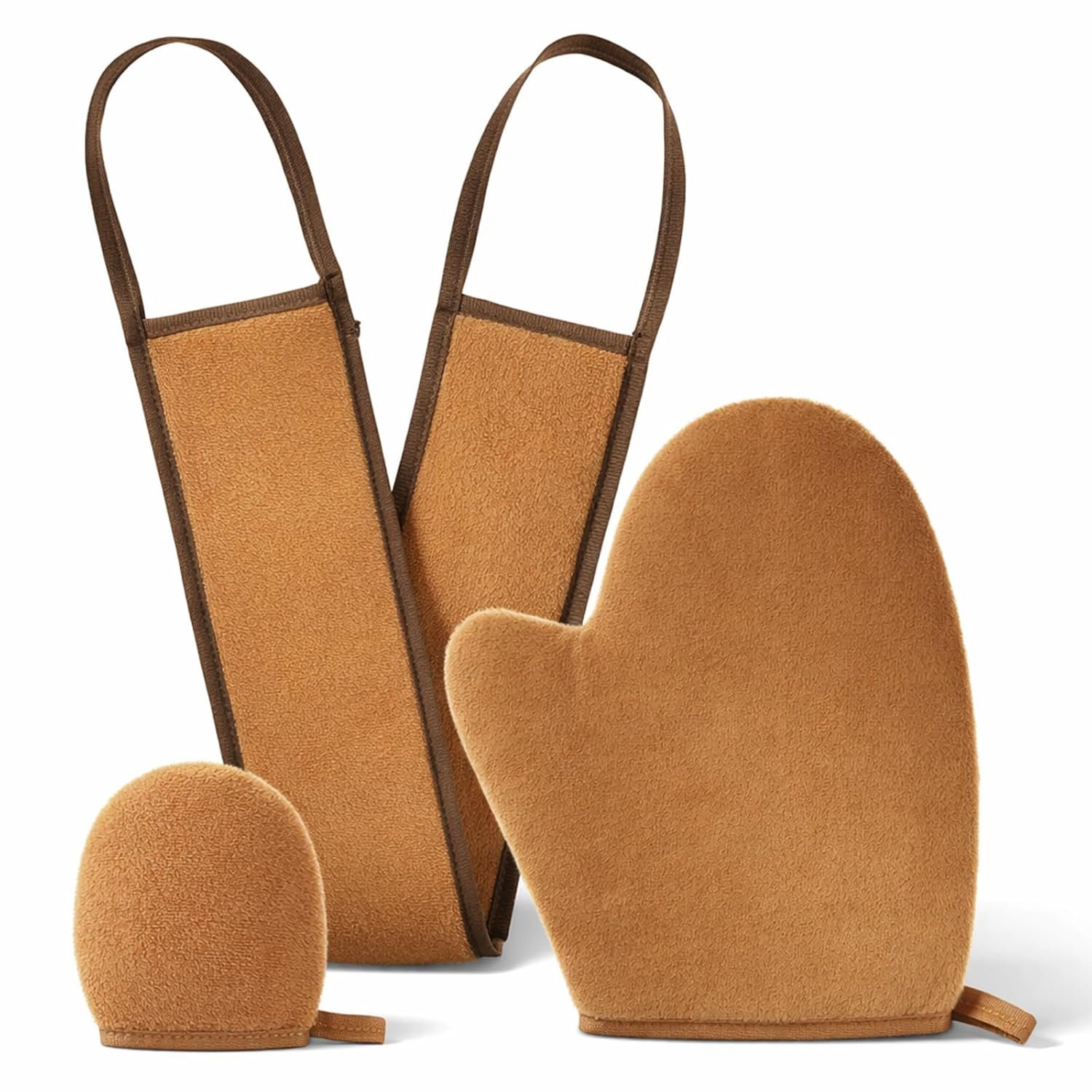 3 Pcs Self Tanner Mitt Applicator Kit Includes Self Tanning Mitt Mini Face Tanner Mitt and Self Tan Back Applicator Reusable & Washable Tanning Glove for Back Legs & Full Body Application