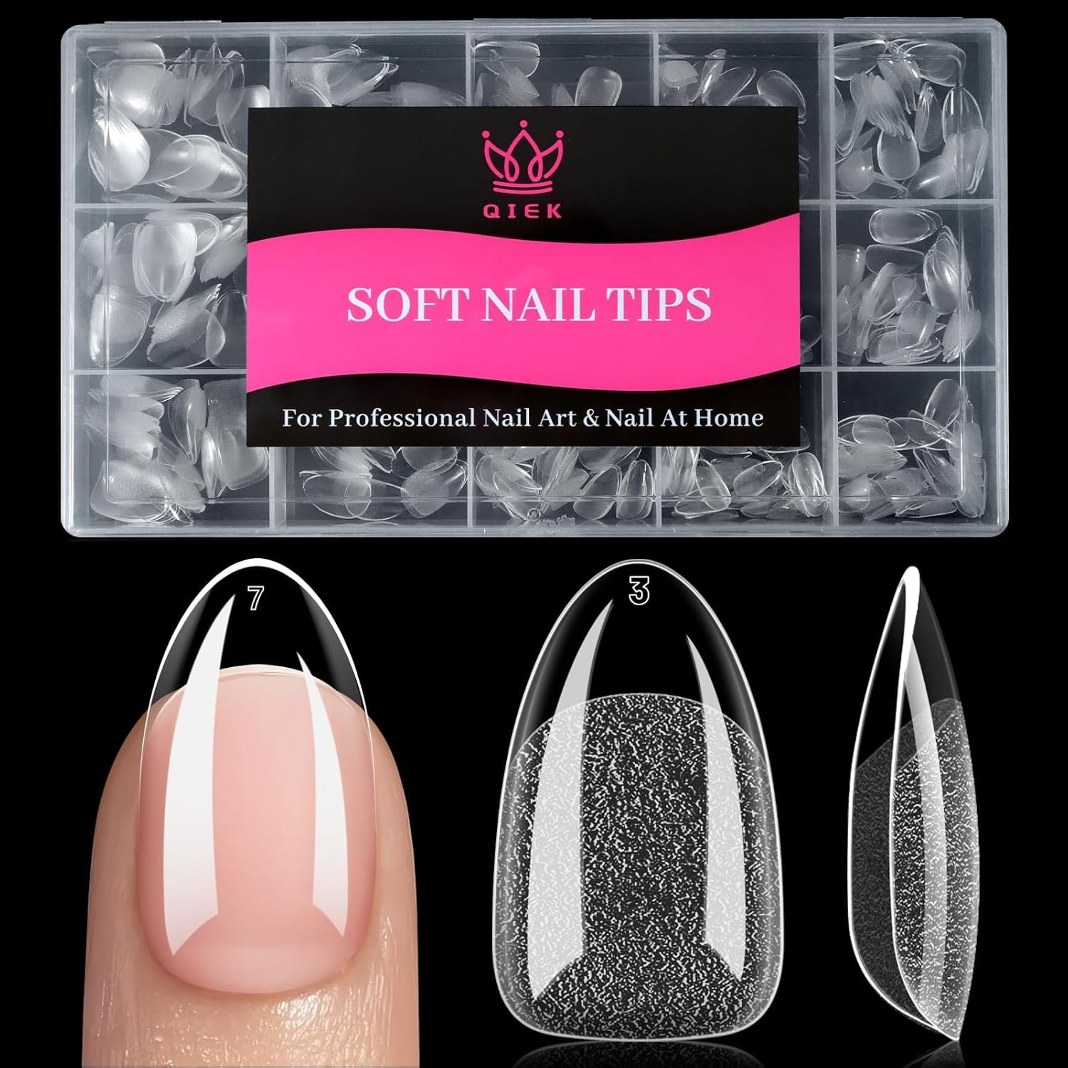 Short Almond Nail Tips – 15 Sizes 240 PCS Half Matte Full Cover Clear Fake Nails Pre-shaped Press On False Nail Tips Acrylic Soft Nail Gel Tips No C Curve Extension Manicure Home DIY Gelly Tips
