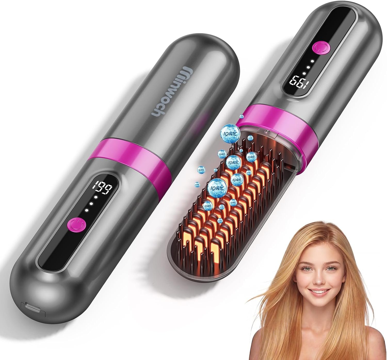 Go Brush Pro 2026 Upgraded Cordless Hair Straightener Brush, Ionic Anti-Frizz, MCH Fast Heating, Anti-Scald, 3 Heat Levels, 4000mAh Type-C Fast Charging, Portable Travel Styling Tool for Women