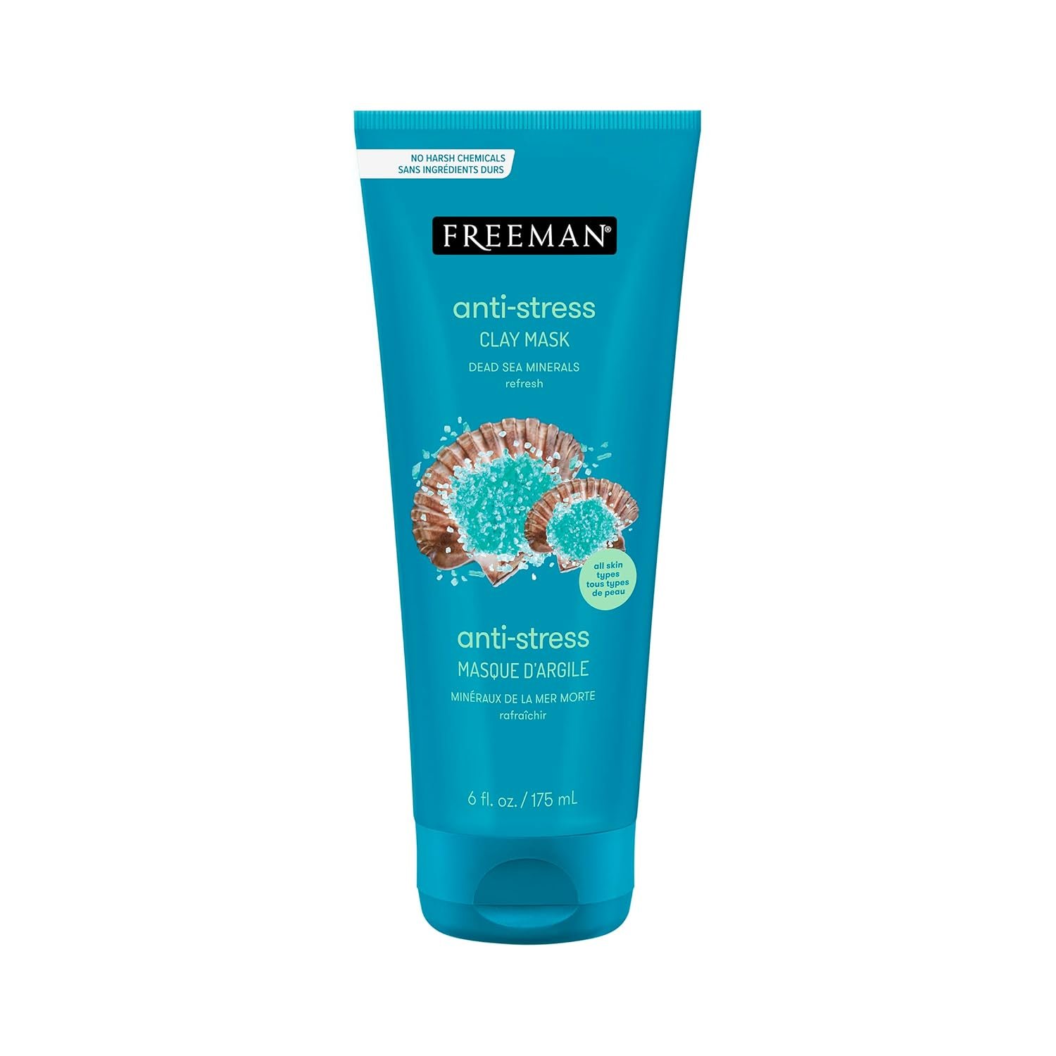Freeman Anti-Stress Clay Mask, Dead Sea Mineral Face Mask, Lavender & Sea Salt Balance & Calm Skin, Unclog Pores, Facial Mask For All Skin Types, No Harsh Chemicals, 6 fl. oz./175 ml Tube, 1 Count