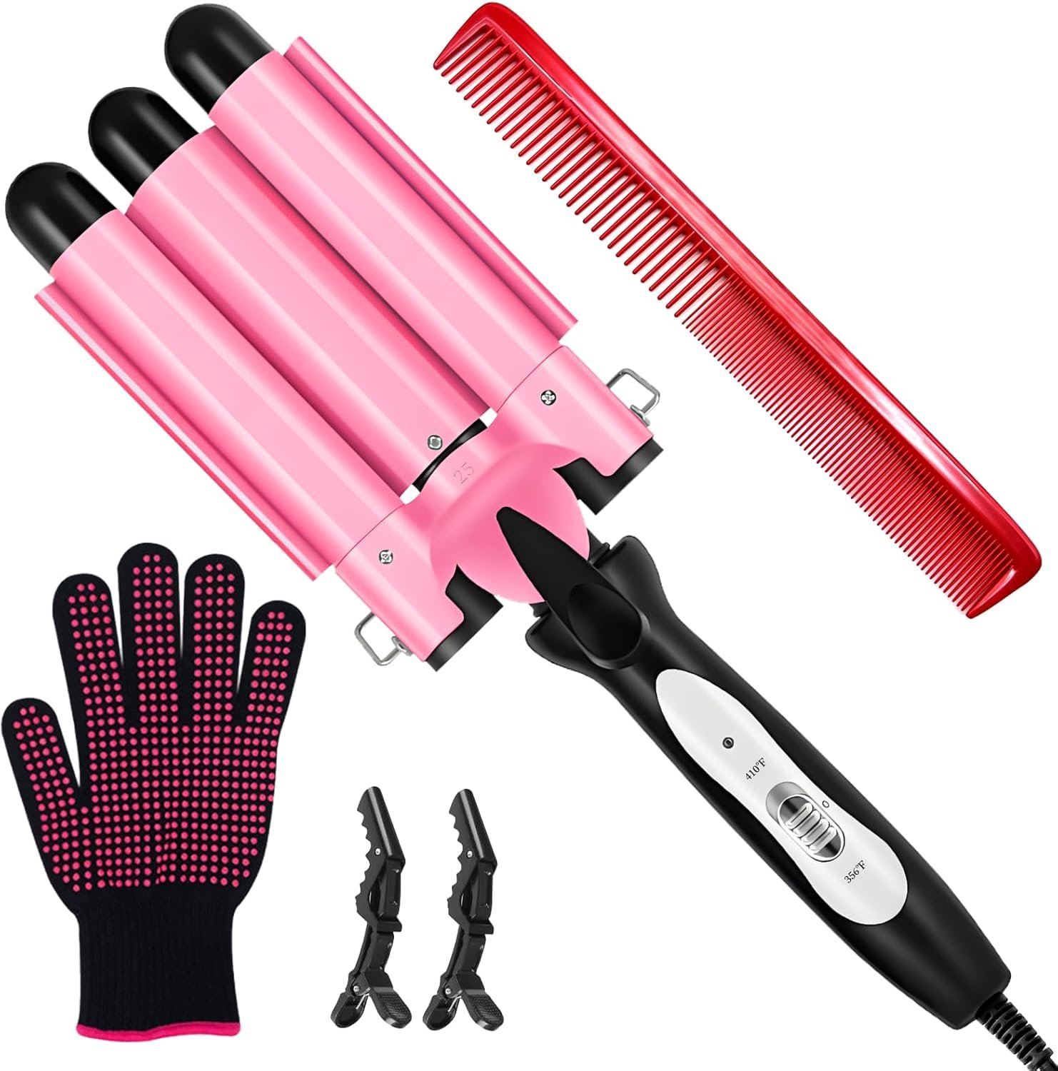 3 Barrel Curling Iron – Crimper Hair Tool 1″ Ceramic Hair Crimper & Crimping Iron | Triple Barrel Hair Waver for Women Beach Waves, Dual Voltage, 2 Temp Settings