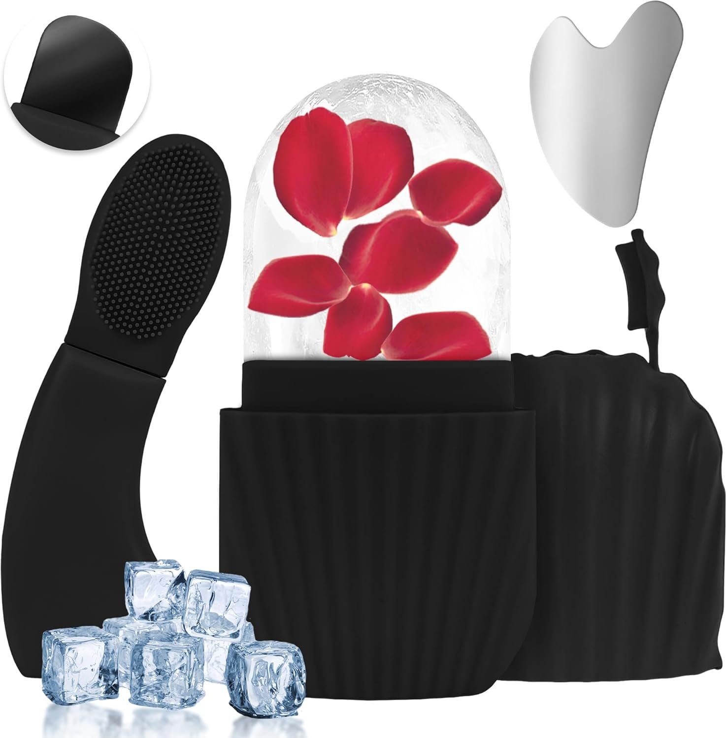 Ice Roller for Face and Eyes, 3-in-1 Set ice Roller, Silicone Facial Cleansing Brush, and Gua Sha，Facial Massage Cleansing Tool for Women Reduces Puffiness and Improves Wrinkles.Improve Skin Texture