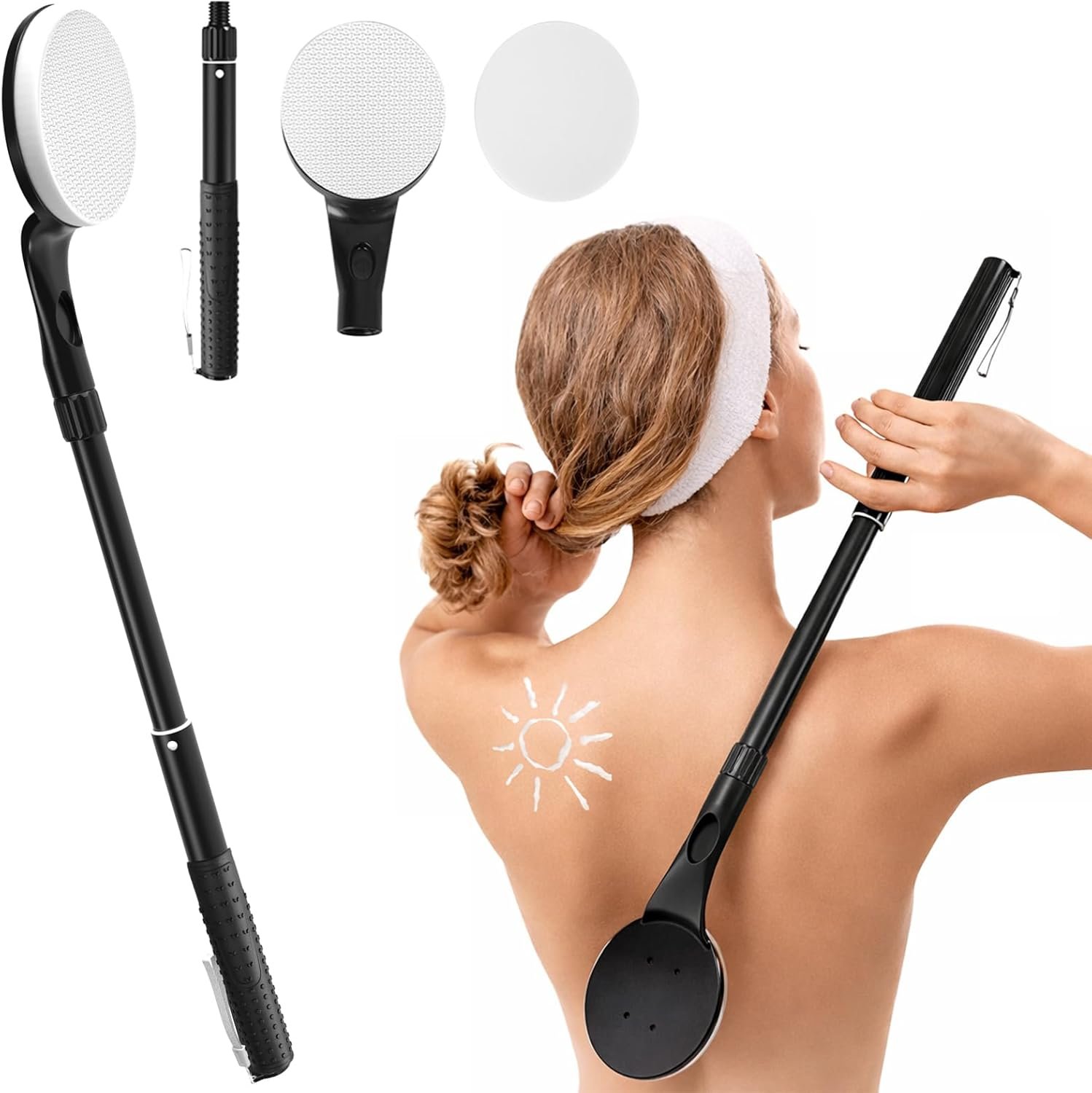 Lotion Applicator for Back, 25.7” Telescopic Back Lotion Applicator, Easy Reach and Washable, Back Self Tanner Applicator