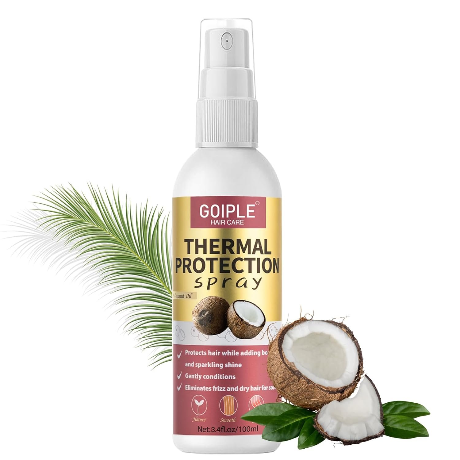 WOZUTUNT Heat Protectant Spray for Hair – Coconut- Thermal Protector Spray – Paraben & Dye Free Travel Size – 3.4fl oz