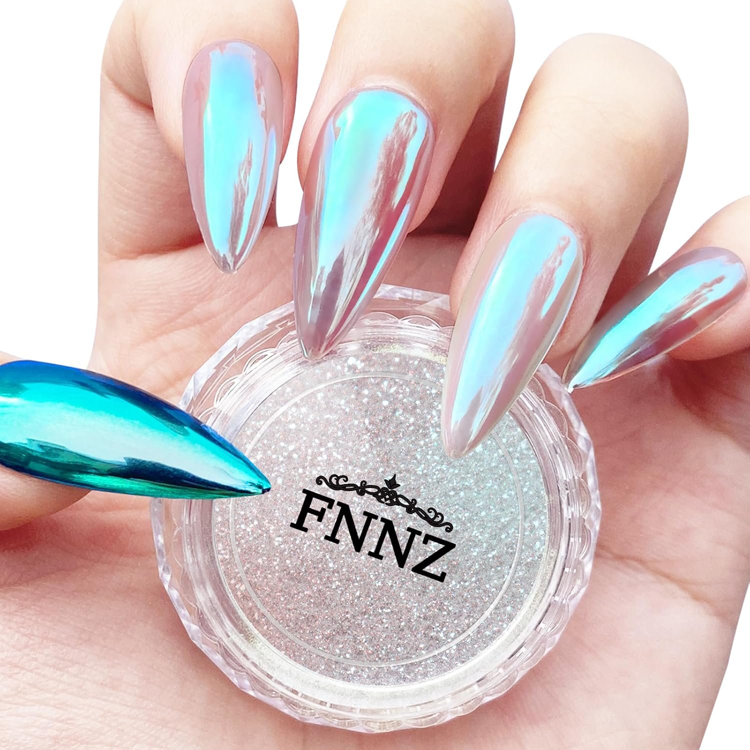 FNNZ Unicorn Chrome Nail Powder, Aurora Unichrome Mermaid Aurora Nail Powder Pigment Pearlescent Nail Art Glitter Decoration for Home DIY Nail Salon Manicure – Winter Snow