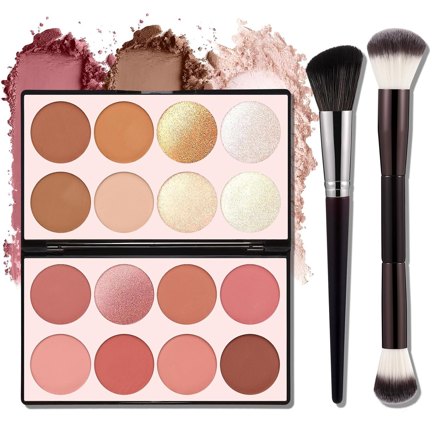 16 Color Contour Palette Makeup with 2 Brushes – Blush Highlighter Bronzer All-in-One Makeup Palette Contour Set – Face Cosmetics Gift, Holiday Beauty for Women (SET2)