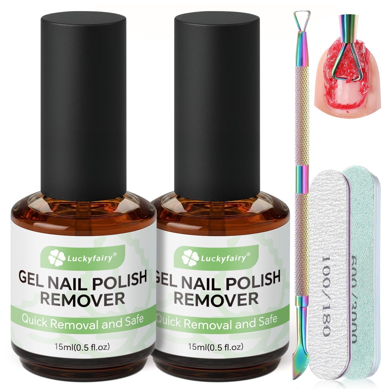 Luckyfairy 2 Pack Gel Nail Polish Remover: 5Pcs No Need Soaking or Wrapping, Gel Polish Remover for Nails in 2-5 Minutes, Easy Quick Non-Acetone Nail Remover Kit Tools