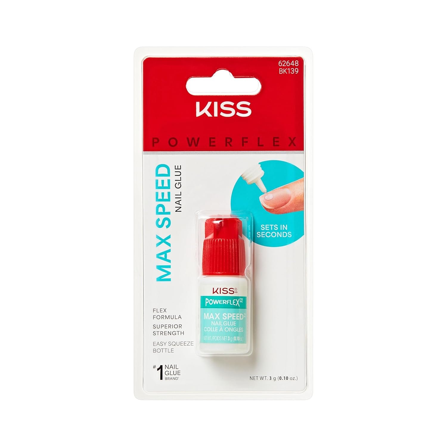 Kiss PowerFlex Maximum Speed Nail Glue – Fast Drying Adhesive for Glue-On Nails & Repairs with Nozzle Tip Applicator, Ideal for Tips & Wraps, Net Wt. 0.10 oz (3g)