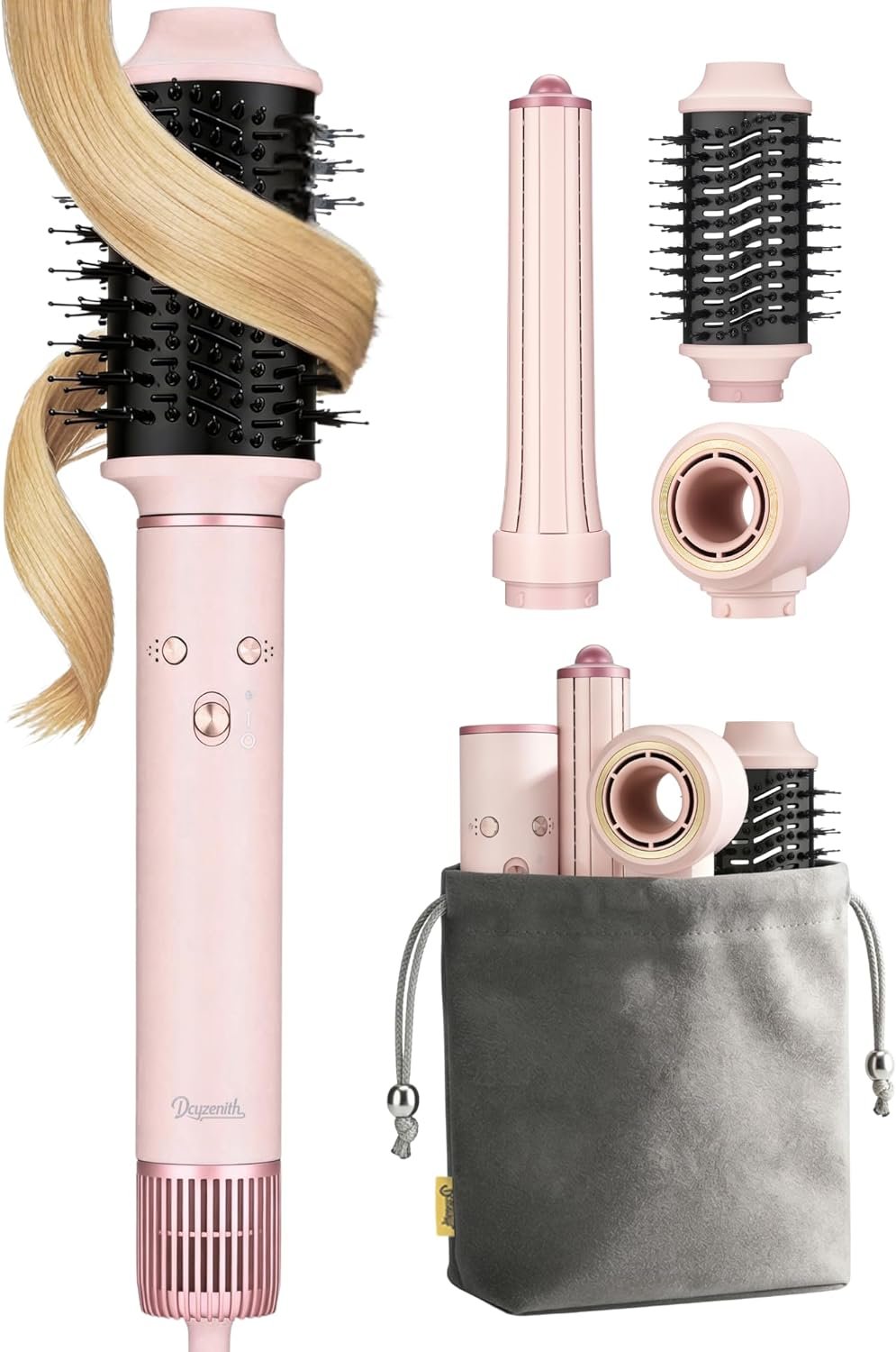High-Speed Hair Dryer Brush, 3-in-1 Hot Air Styler with Dual-Direction Auto-Wrap Curler, 720 Million Ionic Blow Dryer Brush Fast Drying & Frizz-Free Styling,Includes Travel Bag, Pink