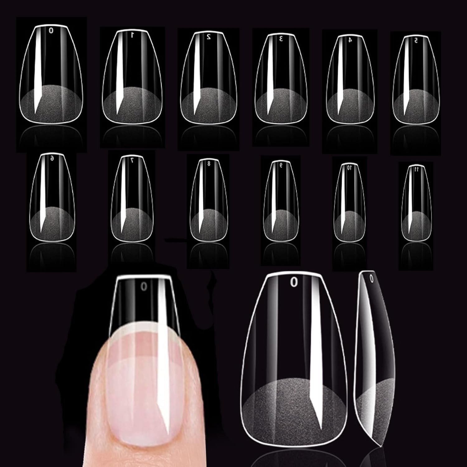 Short Coffin Nail Tips, 288Pcs Soft Gel Pre Filed Acrylic Almond Fake Nails, Gel Nail Tips, for Extension Manicure Salon DIY at Home 12 Sizes