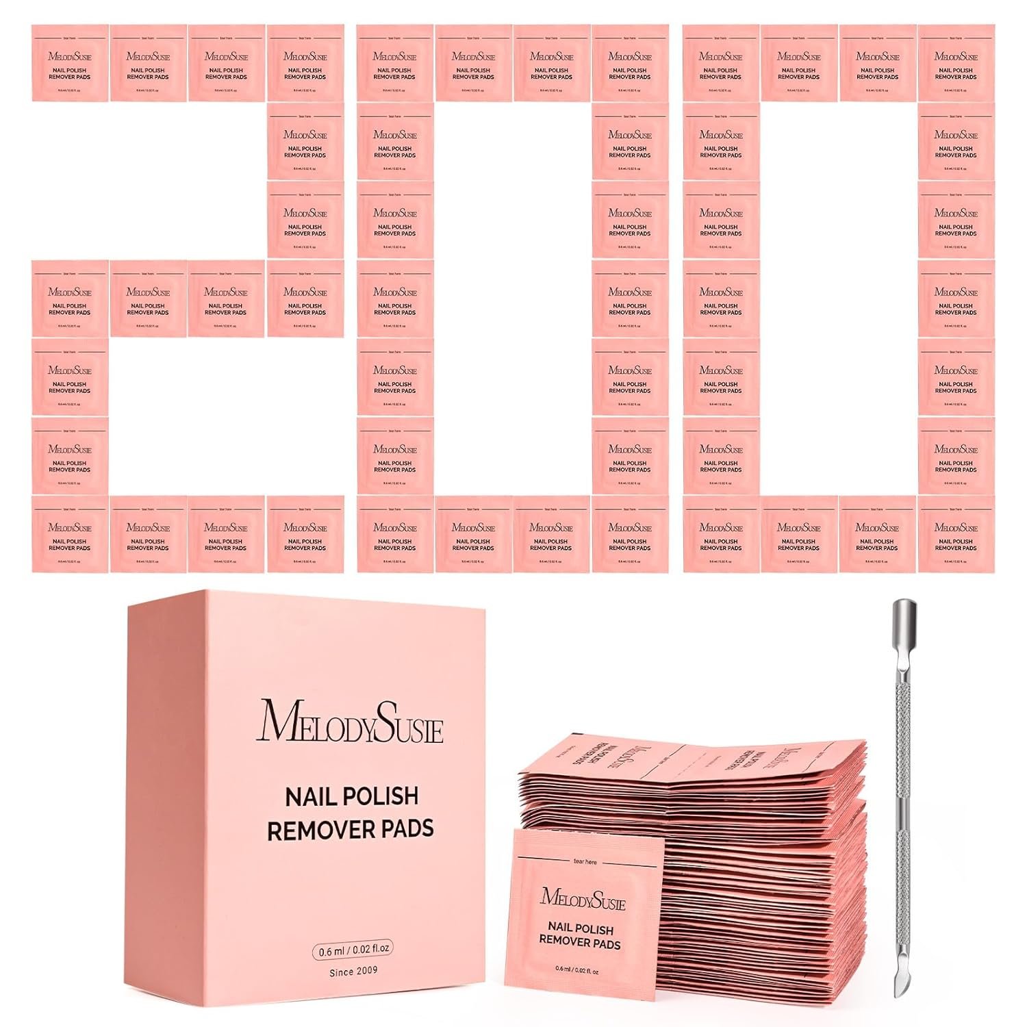 MelodySusie Nail Polish Remover Pads, 200 PCS Acetone Large Size Individually Wrapped Wet Wipes Rapid Gel Polish Removal Portable Travel Kit for Home Professional Use