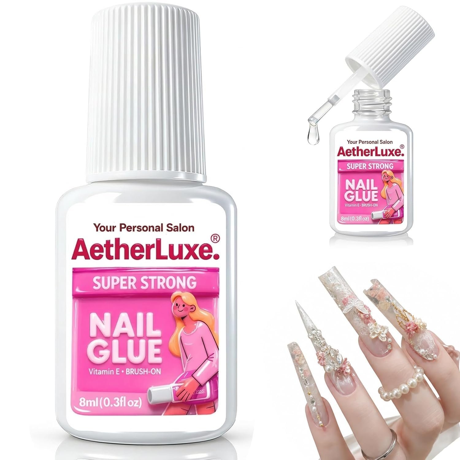 Newly Upgraded Nail Glue Microgel, Hema-Free & Clog-Proof, 30 Days Strong Hold with Vitamin E, 5 Sec Quick Dry, SGS Certified Super Strong Nail Glue for Press On Nails & Acrylic, 8ml