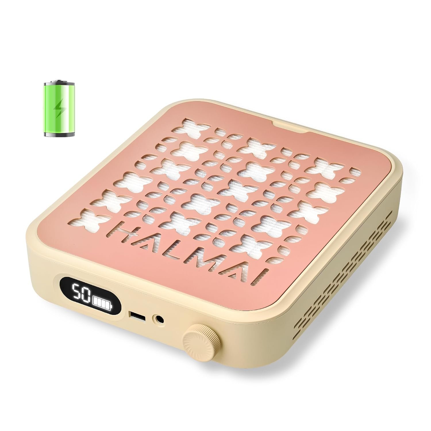 HALMAI Rechargeable Cordless Nail Dust Collector – 800Pa Suction & 5000 RPM Brushless Motor, Portable Salon Tool for Acrylic Nails with Reusable HEPA Filter, Multi-Color Options (Clay Blush)