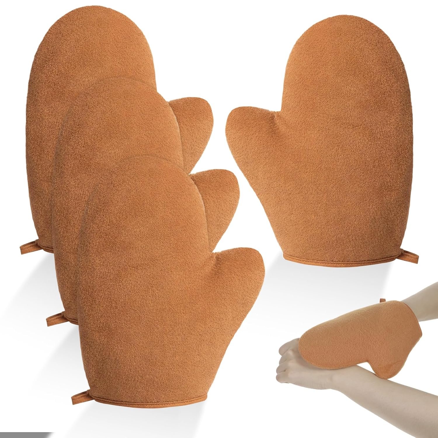 4 Pack Self Tanning Mitts – Double Sided Self Tanner Applicator, Reusable Sunless Tanning Mittens with Thumb, 4-in-1 Tannings Gloves for Tan Lotion, Streak-Free Even Application (Brown)