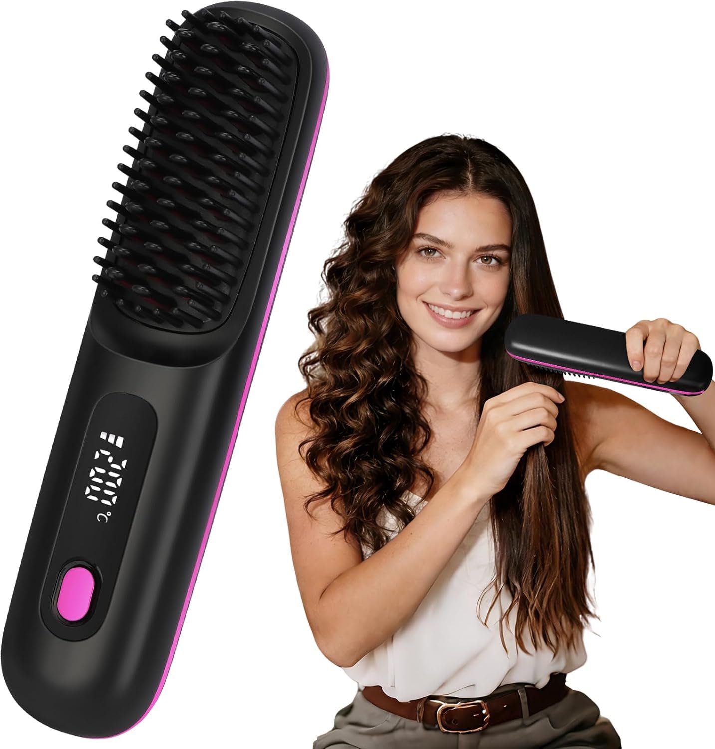 Upgrade 6400 mAh Cordless Hair Straightener Brush Portable Mini Hair Straightener, 2026 New Travel Rechargeable Straightening Comb for Women(Black)
