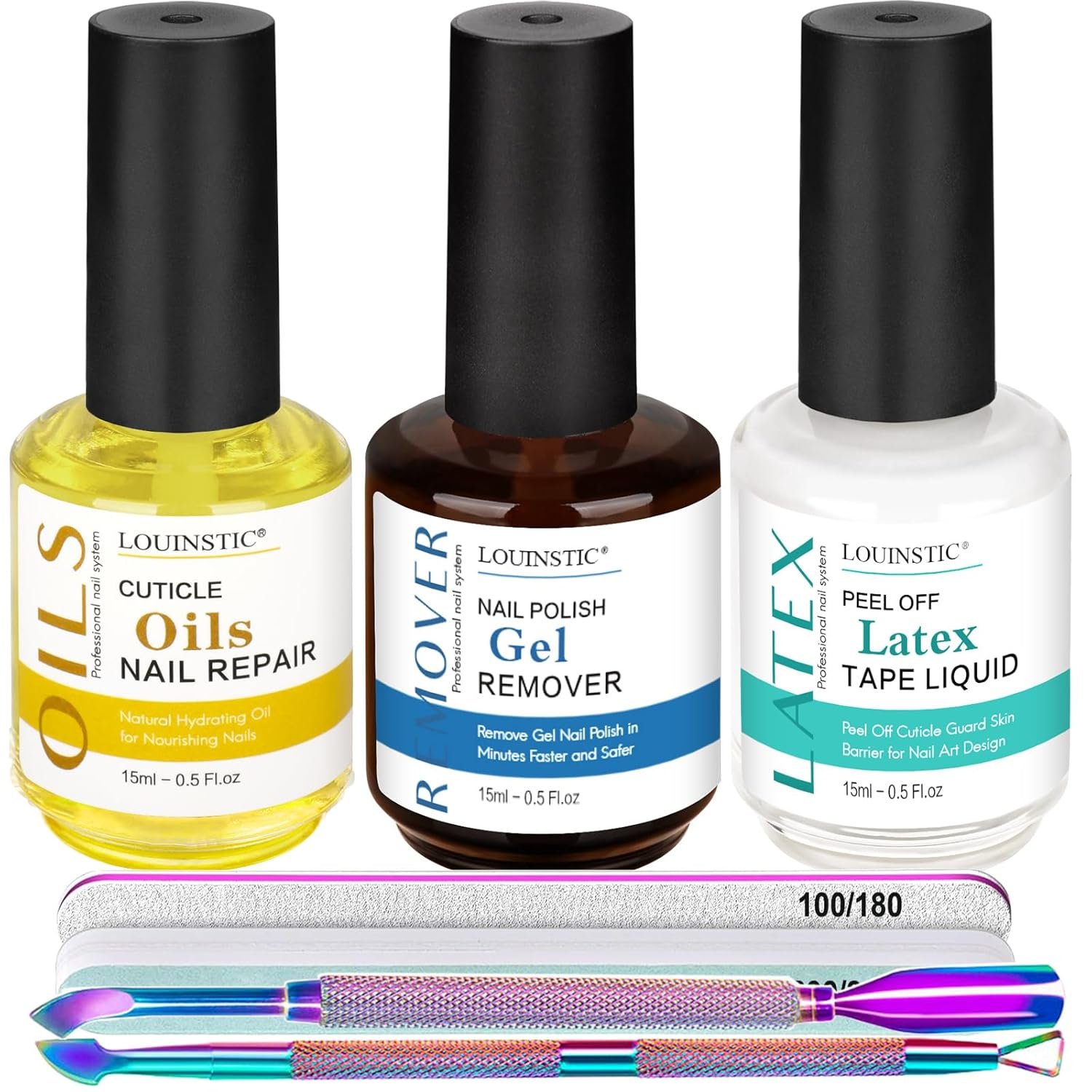 Gel Nail Polish Remover – Gel Polish Remover Kit with Cuticle Oil & Latex Tape & Colored Peel Off Manicure Tools, Gel Remover for Nails 2-5 Minutes, No Soaking,Wrapping
