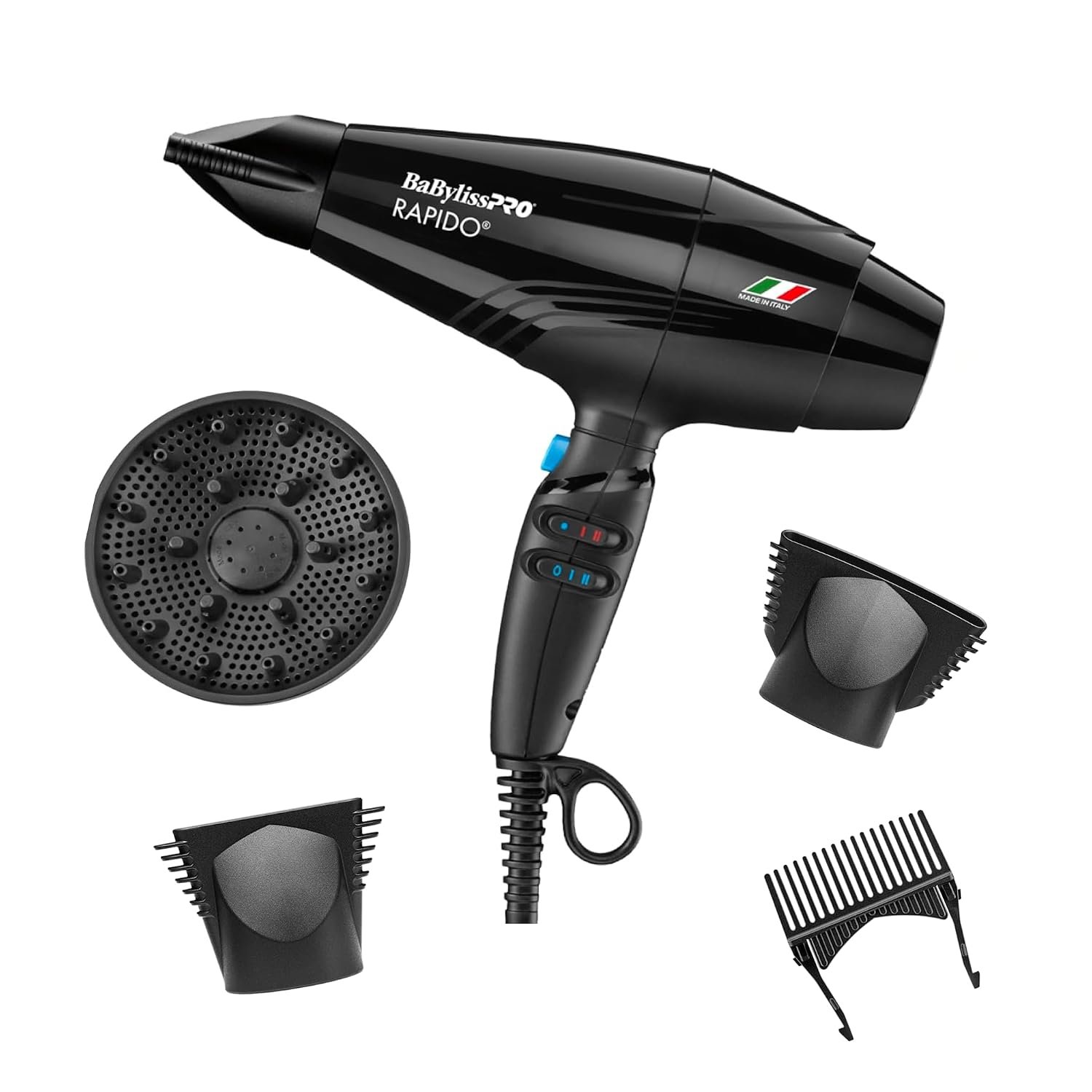 BaBylissPRO Hair Dryer, Nano Titanium Rapido 2000-Watt Blow Dryer, Hair Styling & Appliances, Black, BRAP1 | 2000W Brushless Motor for All Hair Types, Black, BRAP1