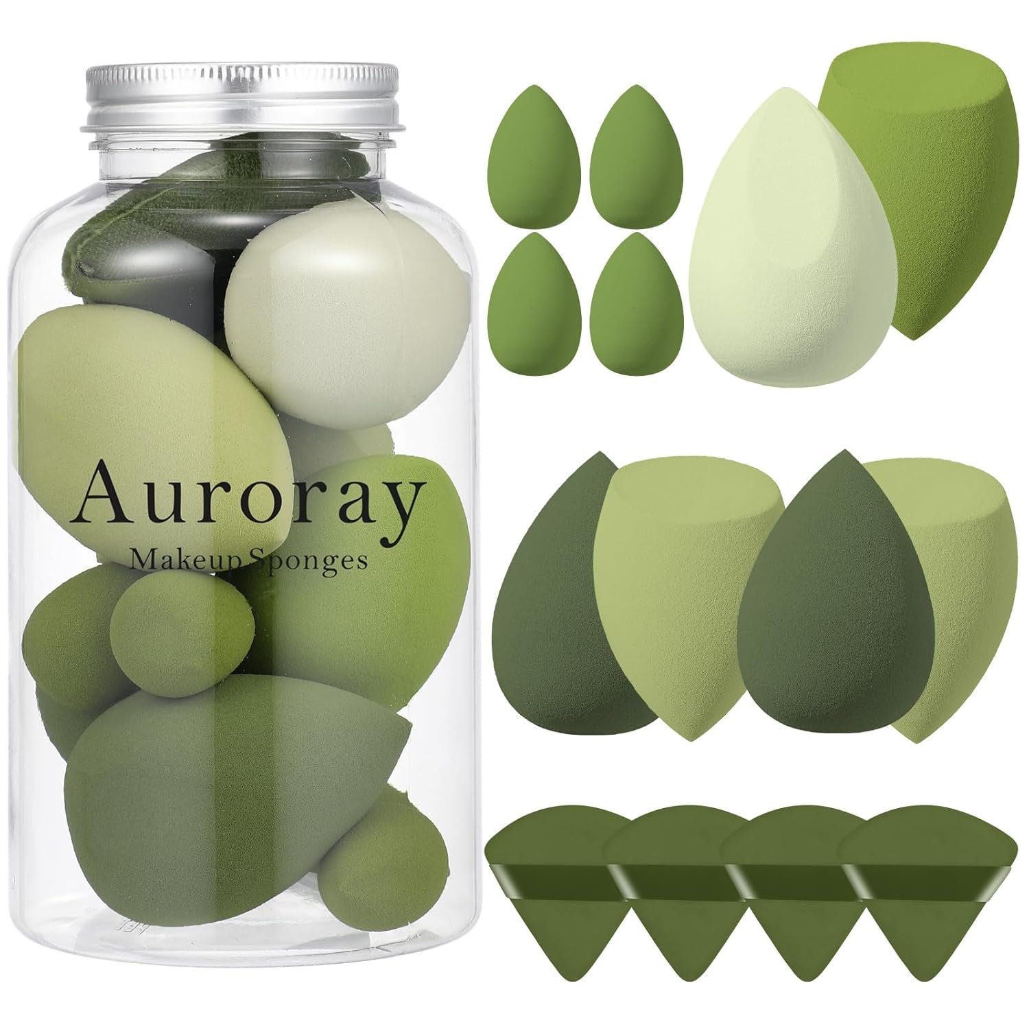 14 Pcs Makeup Sponge Set, Beauty Sponges Blender with 4 Pcs Powder Puff and 4 Pcs Mini Make up Sponges St. Patrick’s Day Gift for Liquid,Foundation,Powder,Concealer,Cream (Green)