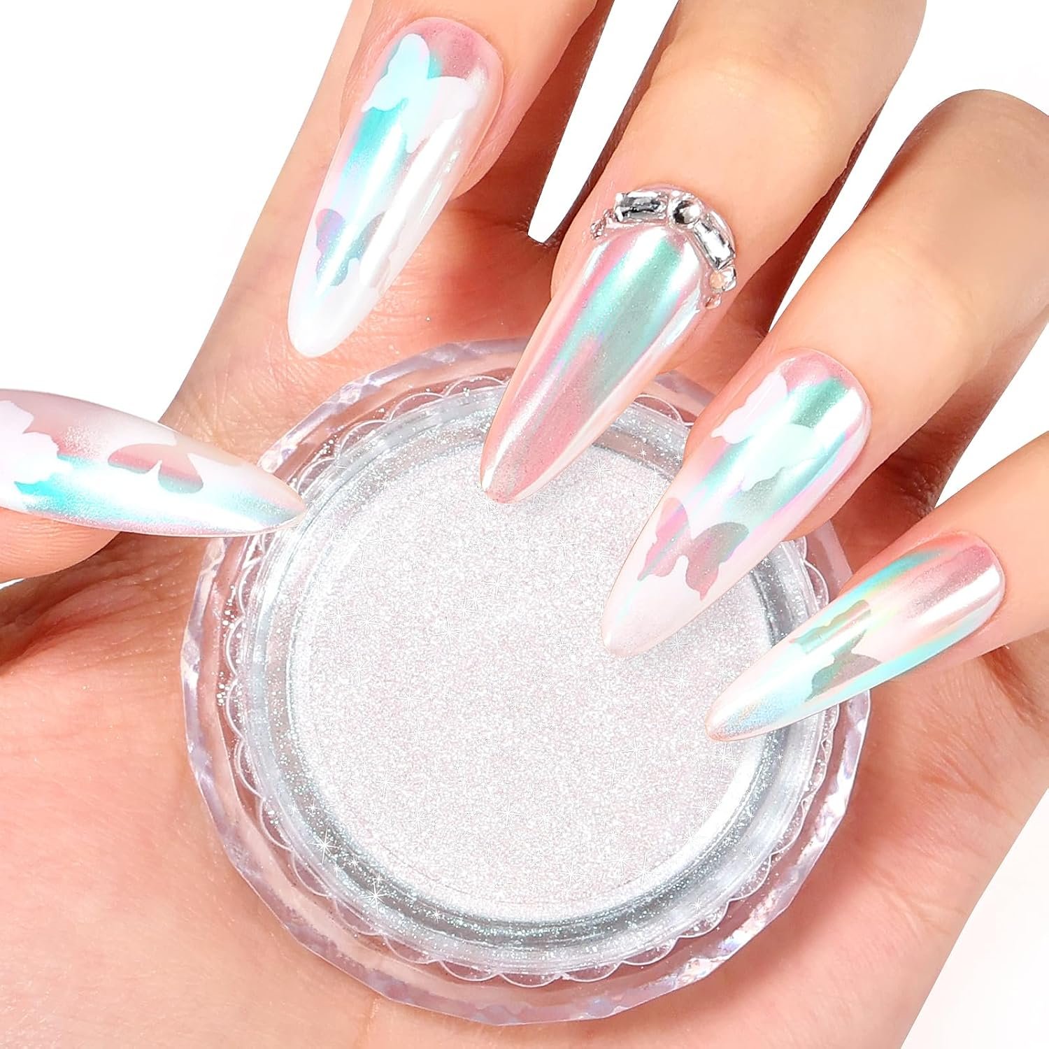 SAVILAND Unicorn Chrome Nail Powder: Highly Reflective Mermaid Aurora Pearl Chrome Powder Pearlescent Pigment Nail Art Glitter Decoration for Home DIY Nail Salon Manicure