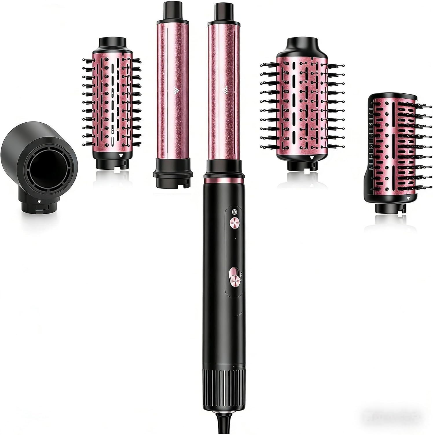 SKIMI 110,000 RPM Brushless Motor Hair Dryer Brush – 5 Multi-Styler for Fast Drying, Curling, Volumizing & Straightening | High-Speed Hot Air Brush for All Hair Types (Black & Blush Red)