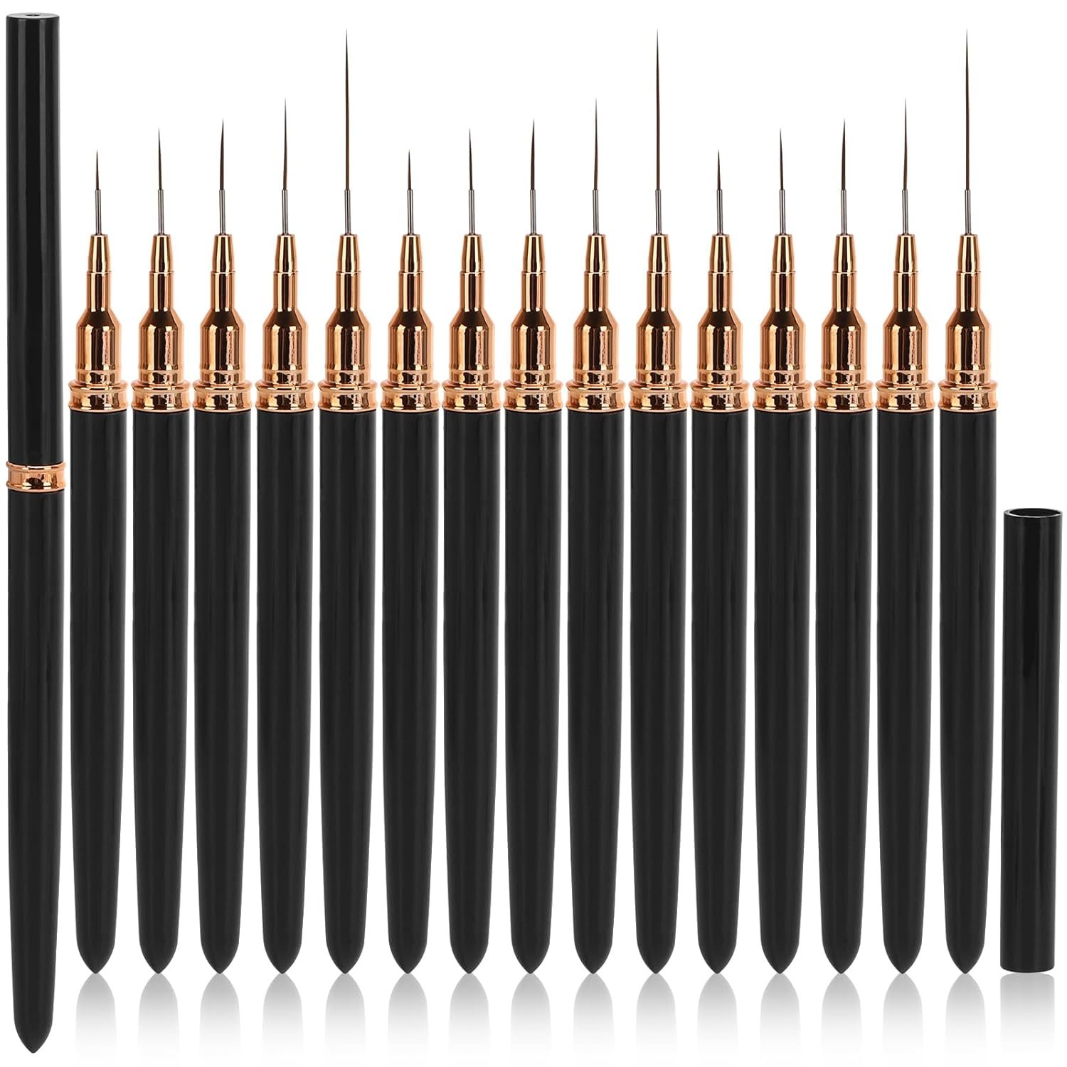 15 – Piece Black Nail Art Liner Brush Set | Fine – Tip Brushes for Intricate Nail Designs