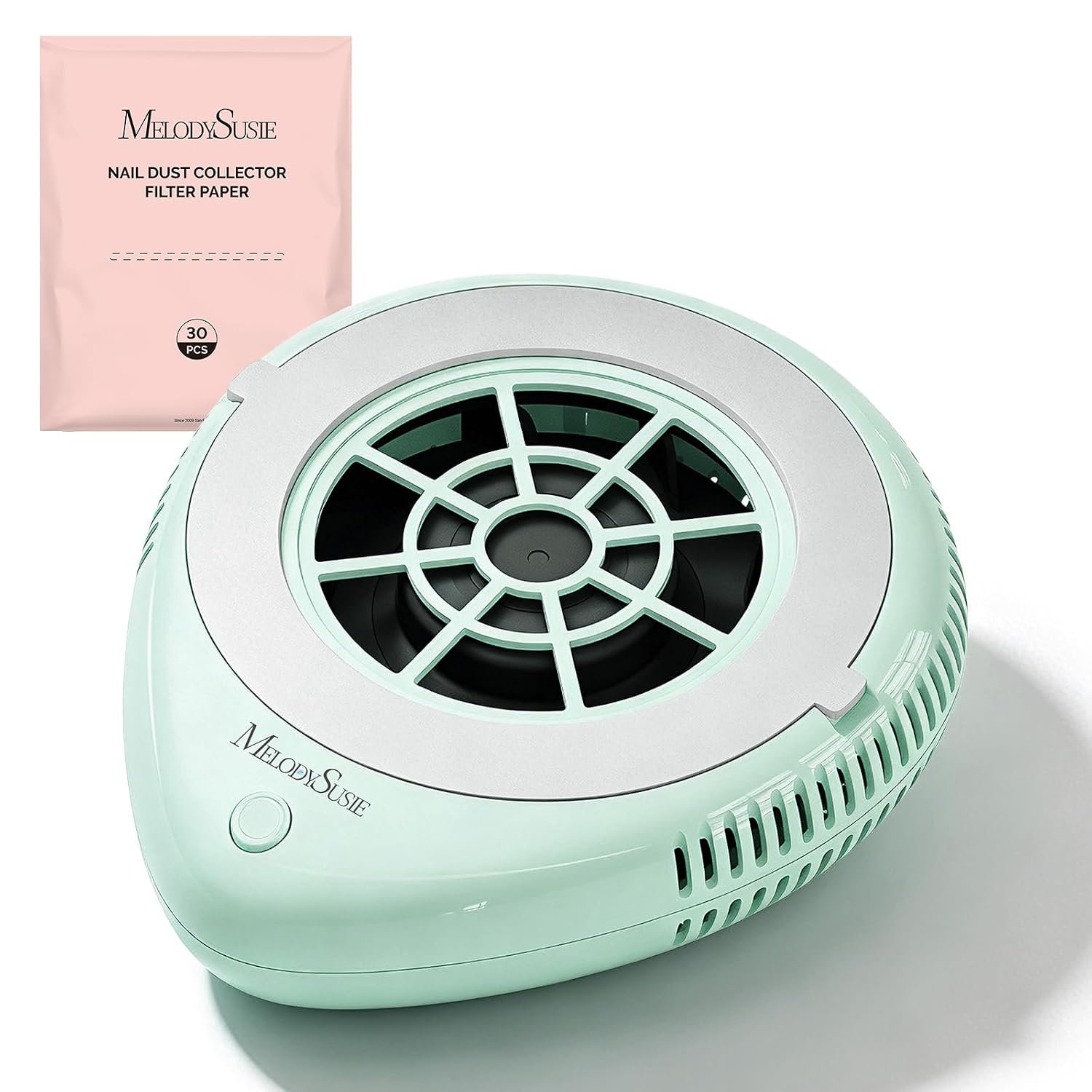 MelodySusie Compact Cordless Nail Dust Collector, PProR 6000RPM Mini Nail Vacuum Fan with 3 Suction Modes and 30 Disposable Filter Papers for DIY & Daily Nail Care,Green