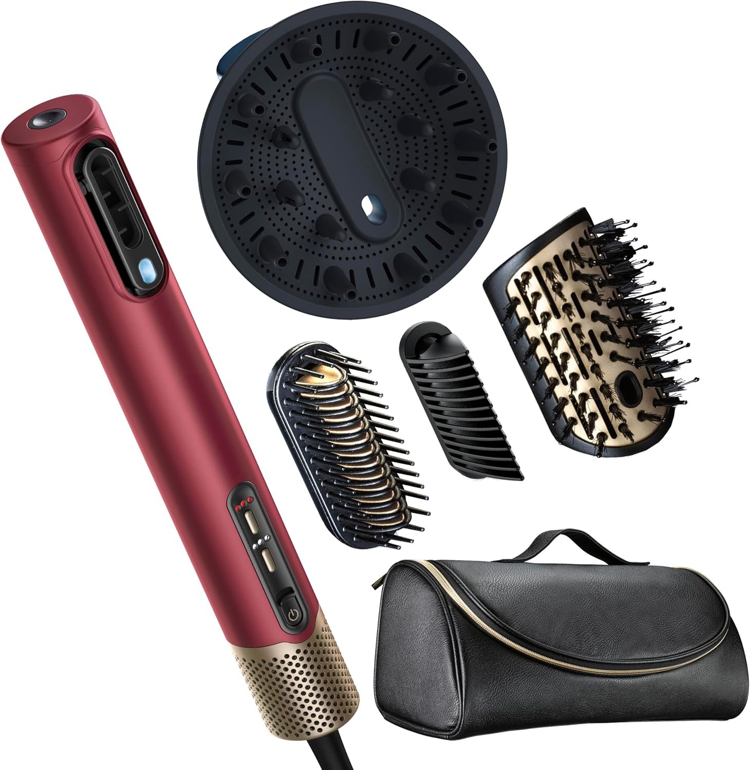 Infiniti PRO CONAIR 5-in-1 Hair Drying Wand, Straightener, and Styler, Ionic All-in-One Digital Motor Blow Dryer, Includes 4 High-Performance Attachments, Amazon Exclusive, Cherry Red