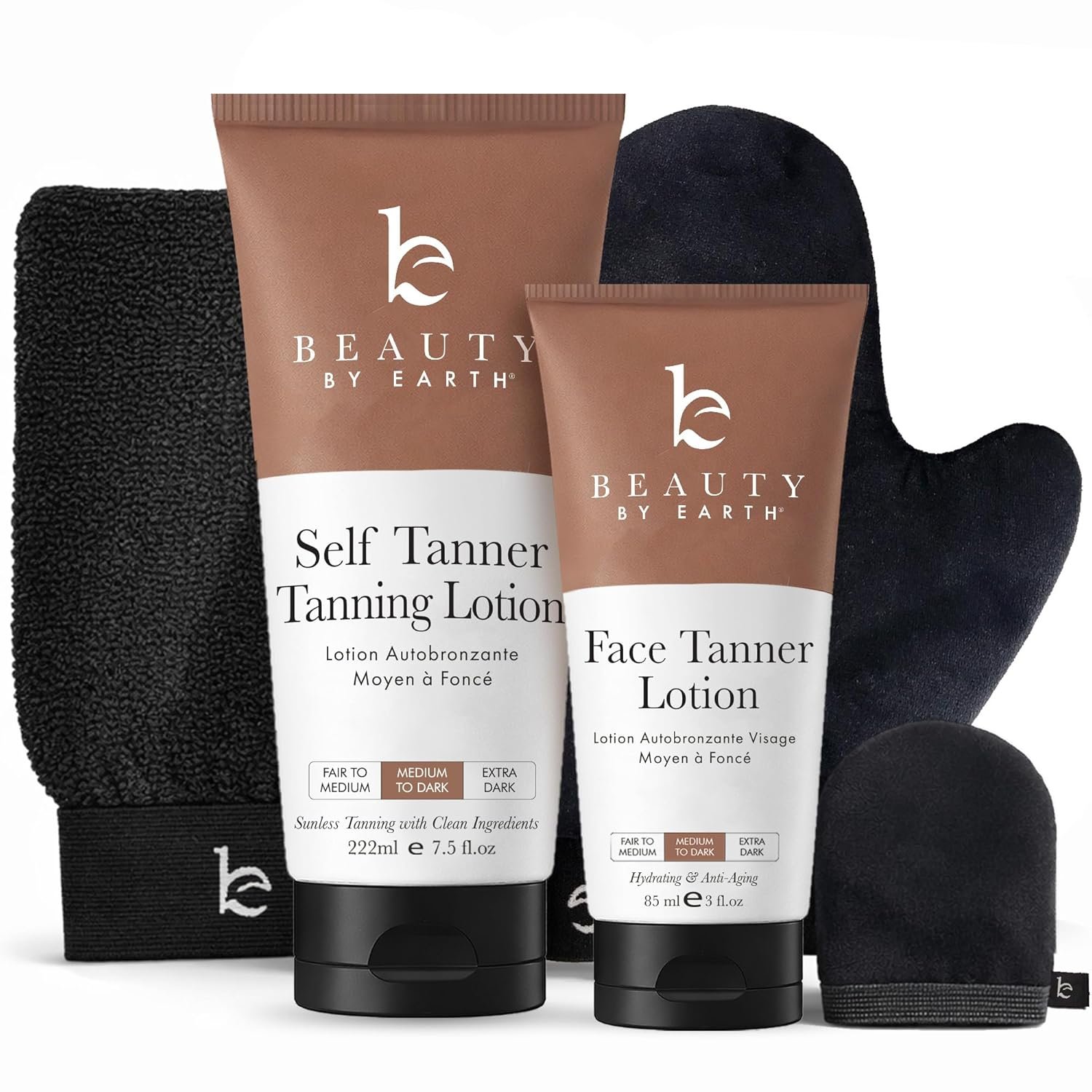 Tanning Lotion Self Tanner Kit – USA Made with Organic & Natural Ingredients, Self Tanning Lotion Face Tanner & Application Kit, Non Toxic Gradual Tan, Sunless Tan for Women & Men