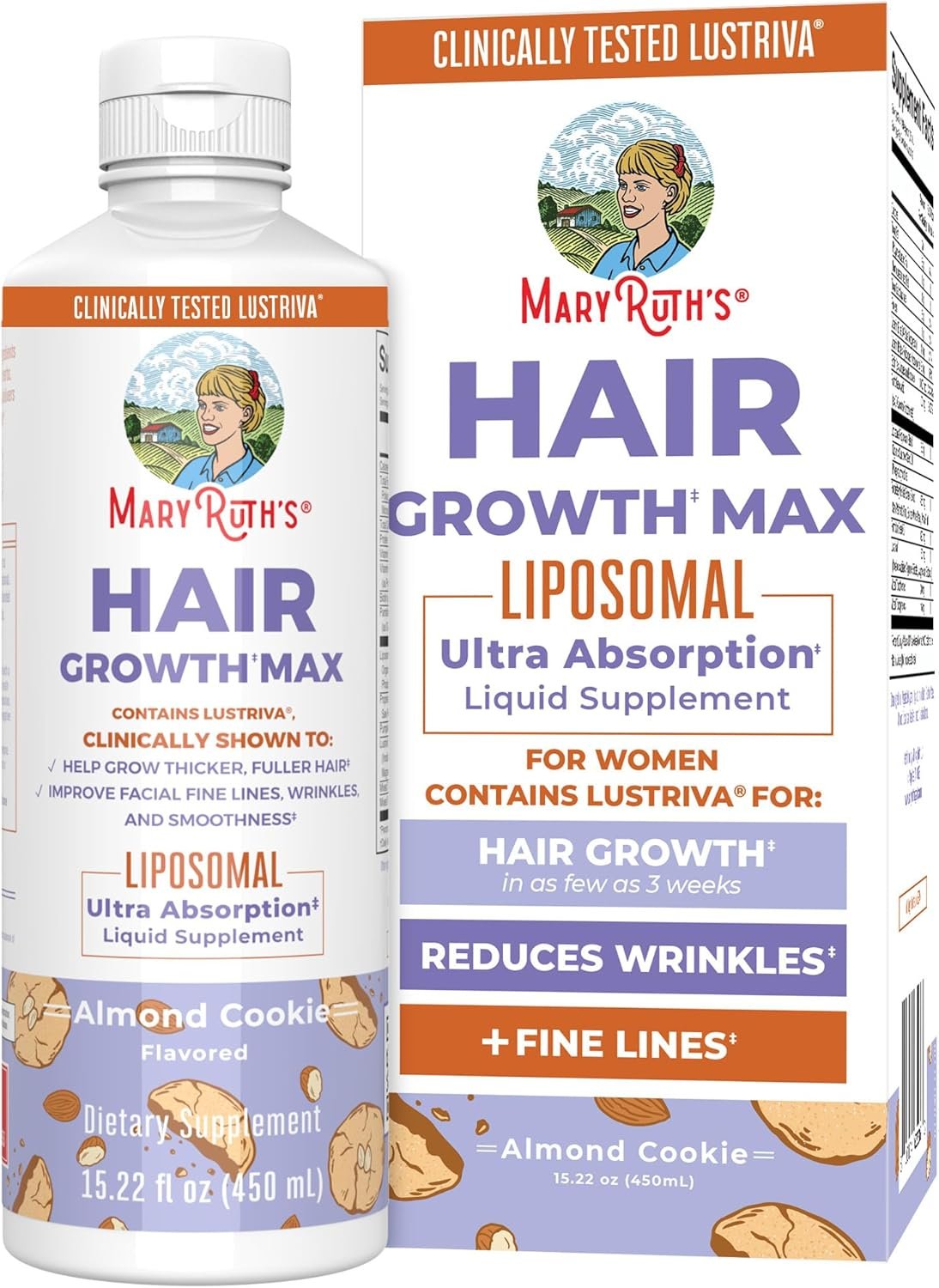 MaryRuth’s Hair Growth Max Liposomal for Women | Lustriva® + Biotin 10000mcg + Pumpkin Seed Oil | Thicker Hair | Hair Care | Wrinkles, Fine Lines, Skin Care | Ages 18+ | CLP Certified | 15.22 Fl Oz