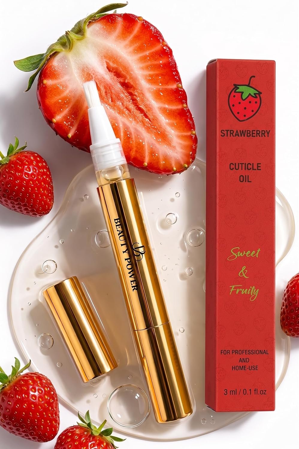 Beauty Power Cuticle Oil Pen – Strawberry Scent, Vitamin E Nail Strengthener and Growth Serum for Nail Care, Nourishing and Hydrating Formula for Healthier, Stronger Nails – Gift Idea