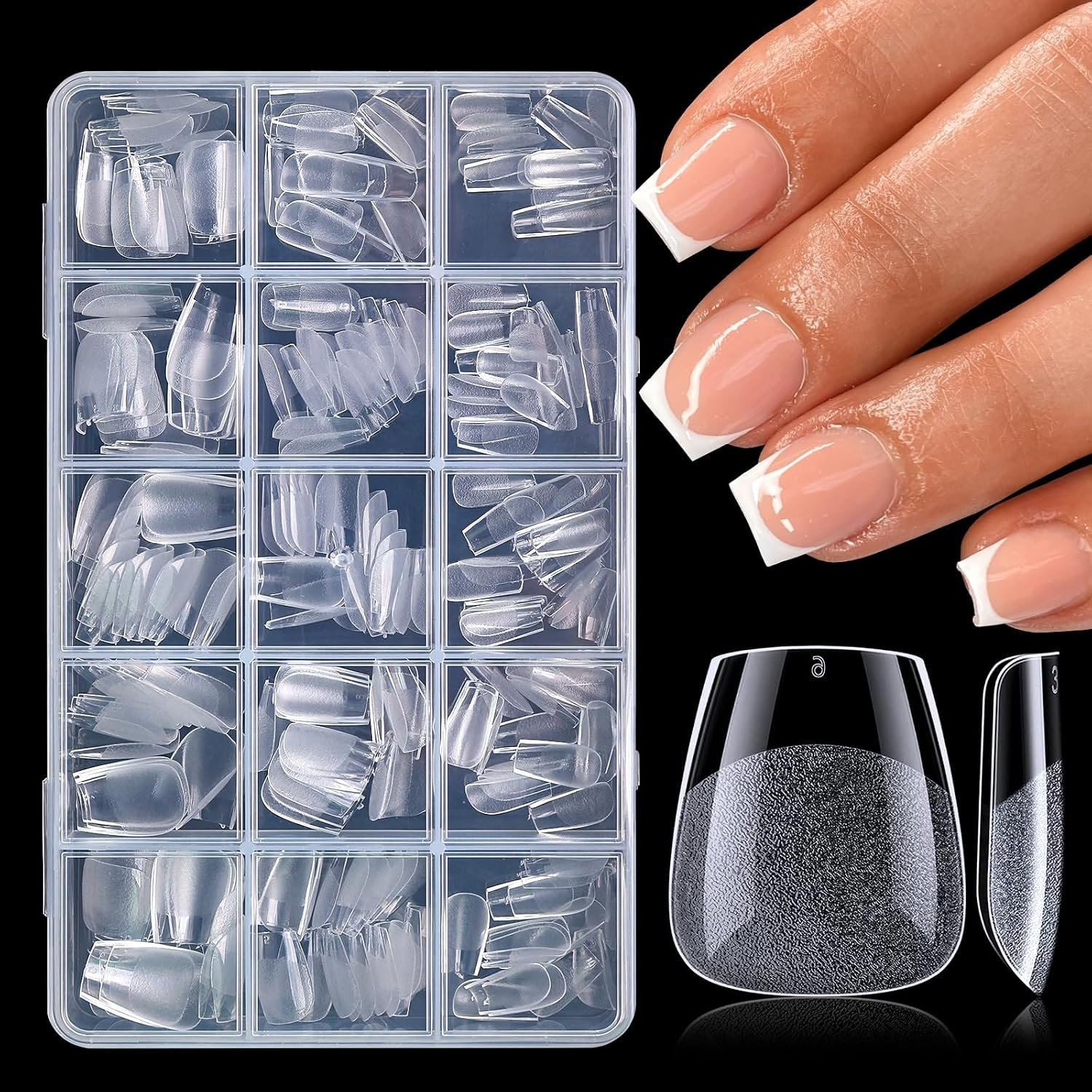 AddFavor Extra Short Coffin Nail Tips, 480pcs Soft Gel Nail Tips Coffin Shape Clear Fake Nails Full Cover Acrylic Nails Tips for Extensions Manicure Home DIY 15 Sizes