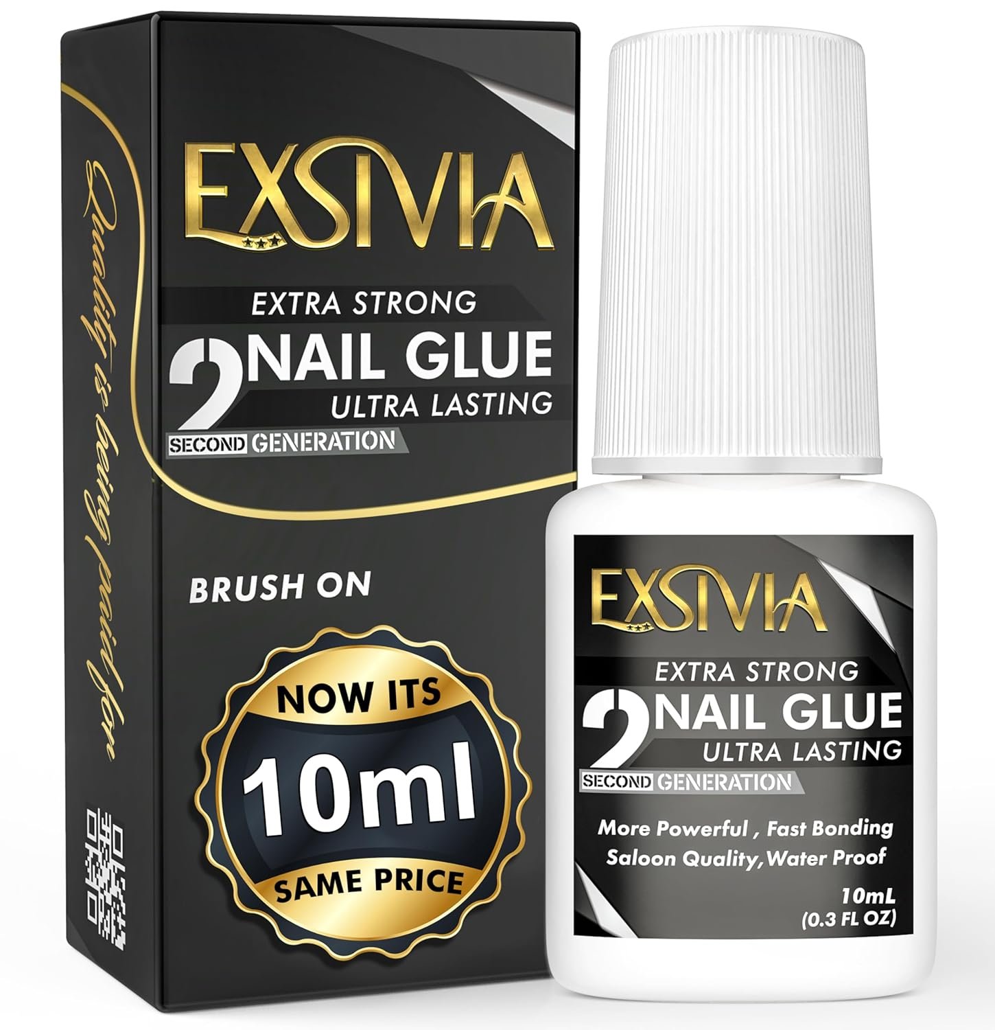 Super Strong Nail Glue for Press On Nails, Acrylic Nails & Nail Tips (10ml),Extra Strength Long Lasting Brush-On Adhesive, Mess-Free, No Dehydrator or Primer Needed