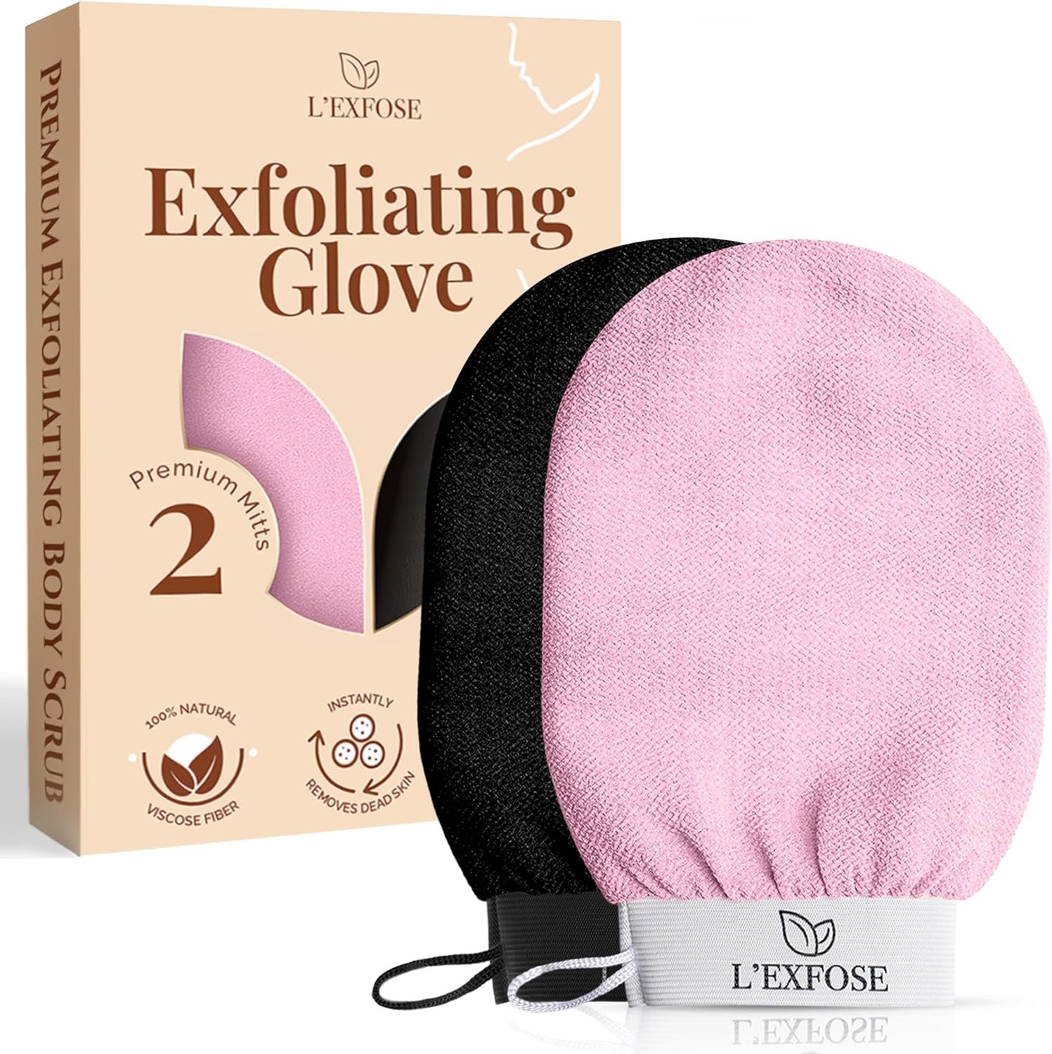 L’Exfose Kessa Hammam Deep Exfoliating Glove for Shower – Korean Exfoliating Mitt Body Scrubber Ideal for Dead Skin Remover, Keratosis Pilaris & Self-Tanning (Black & Pink)