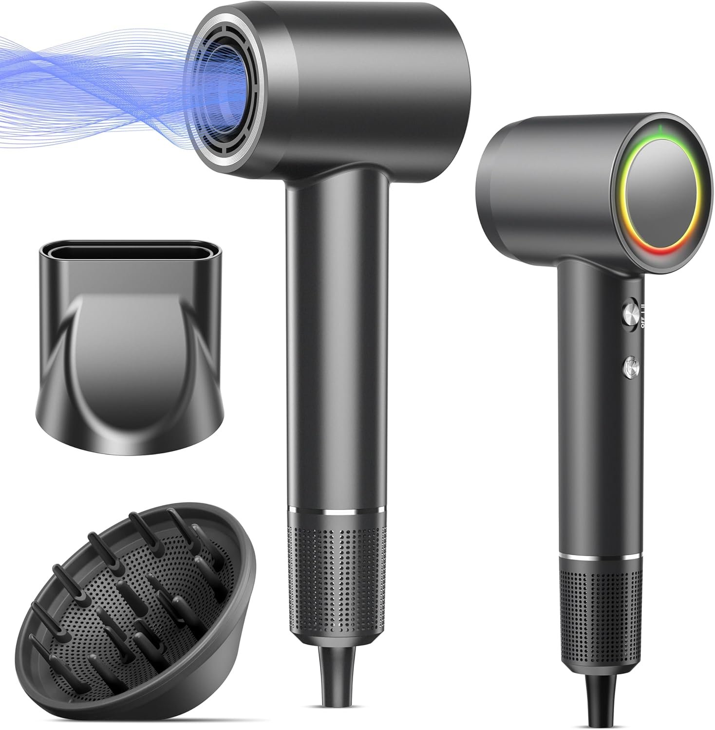 Hair Dryer, 160000RPM Professional High Speed Ionic Blow Dryer, 500 Million Negative Ions & Heat-Control & Low Noise Hairdryer & Magnetic Diffuser, Fast Drying, No Heat Damage