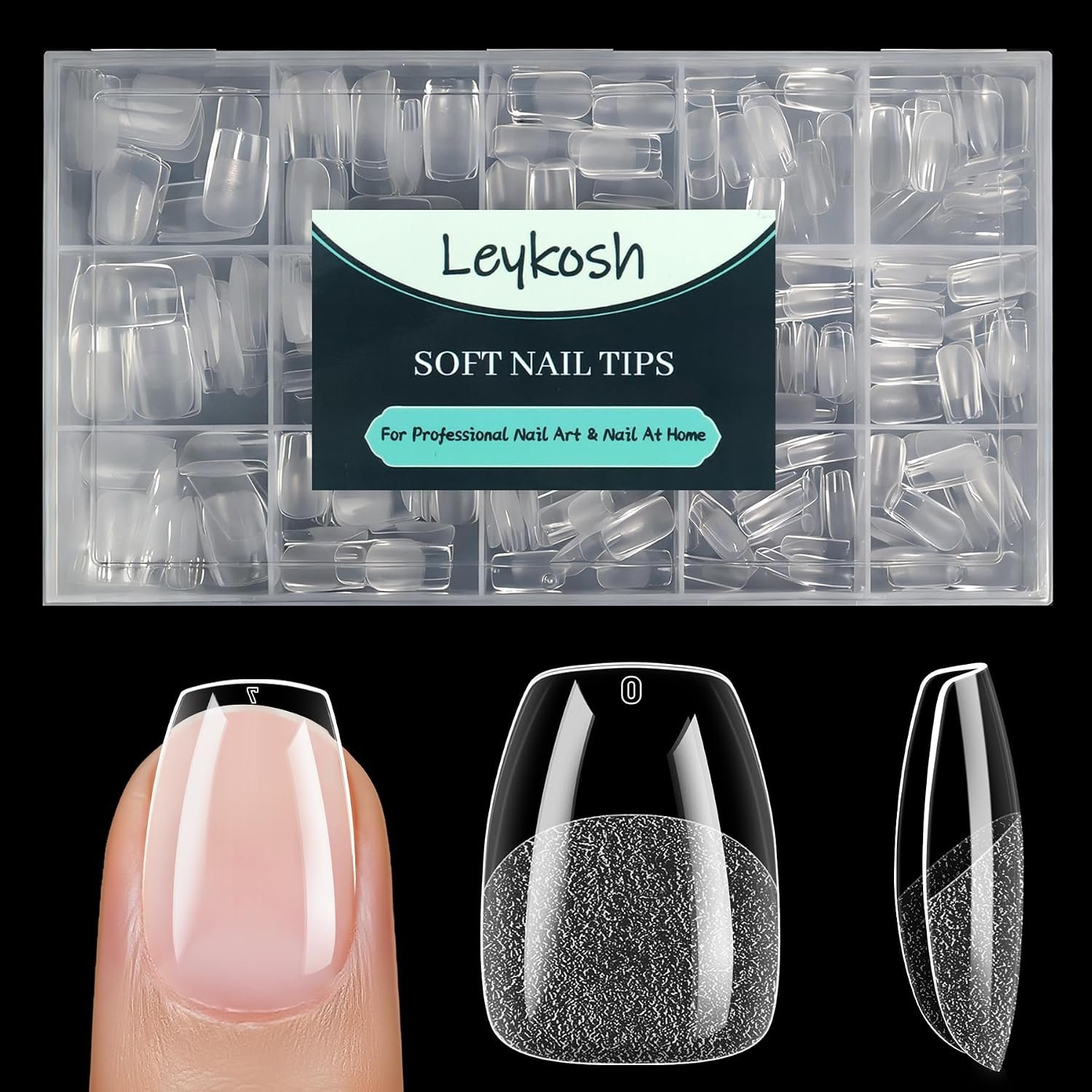 Leykosh Extra Short Coffin Nail Tips – 15 Sizes 330PCS Soft Gel Fake Nails, Half Matte Full Cover Pre-Shaped Clear Press On Acrylic Nails No C Curve Gift for Extension, DIY Home Manicure Beauty Gifts