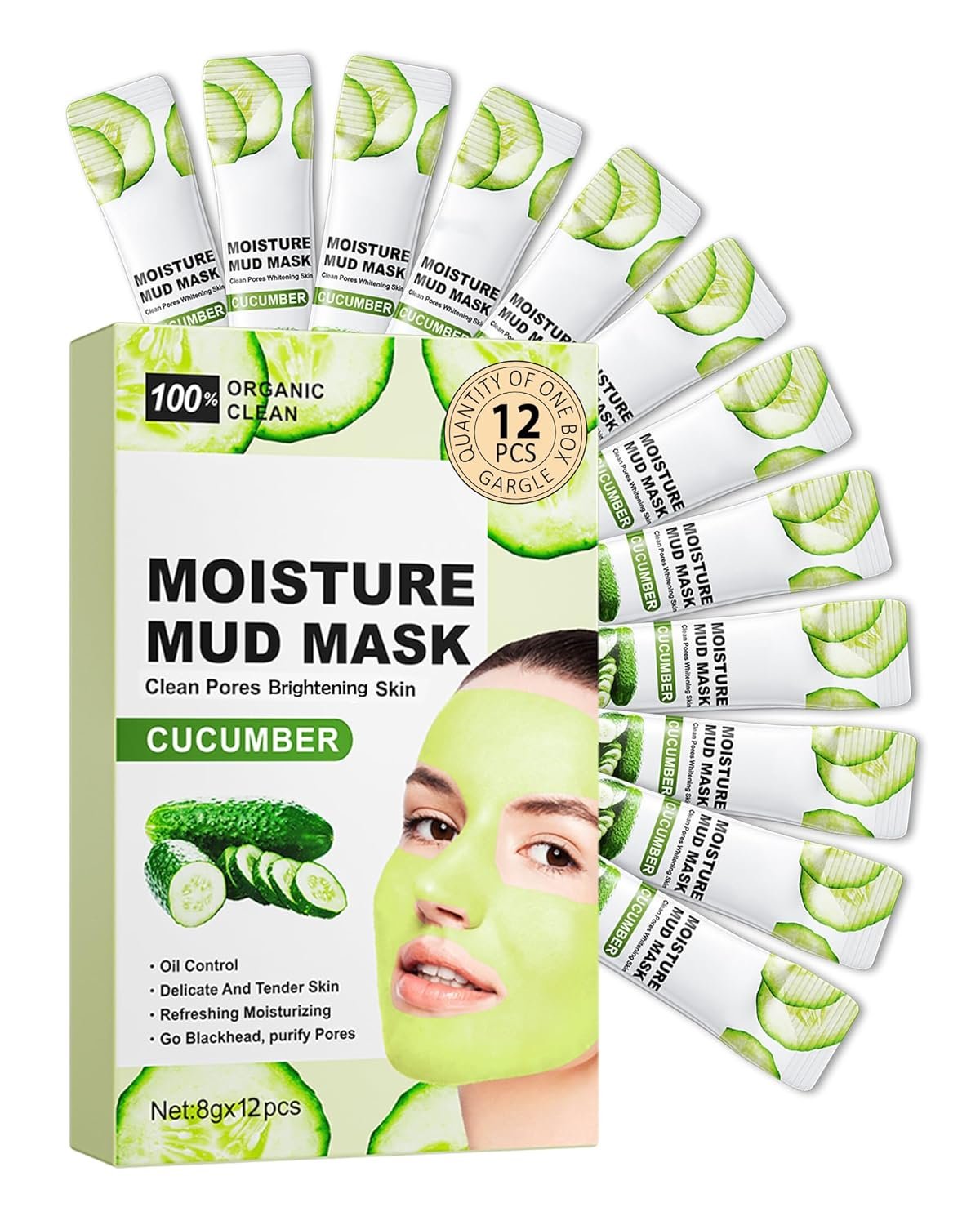 Clay Face Mask Kit-12Pcs Cucumber Clean Clay Facial Mask,Portable Travel Size Bulk Mud Mask, Cleaning Pore Reduce Blackhead, Moisturizing Smooth Skin,Mother’s Day Skin Care Product Set for Women Mom